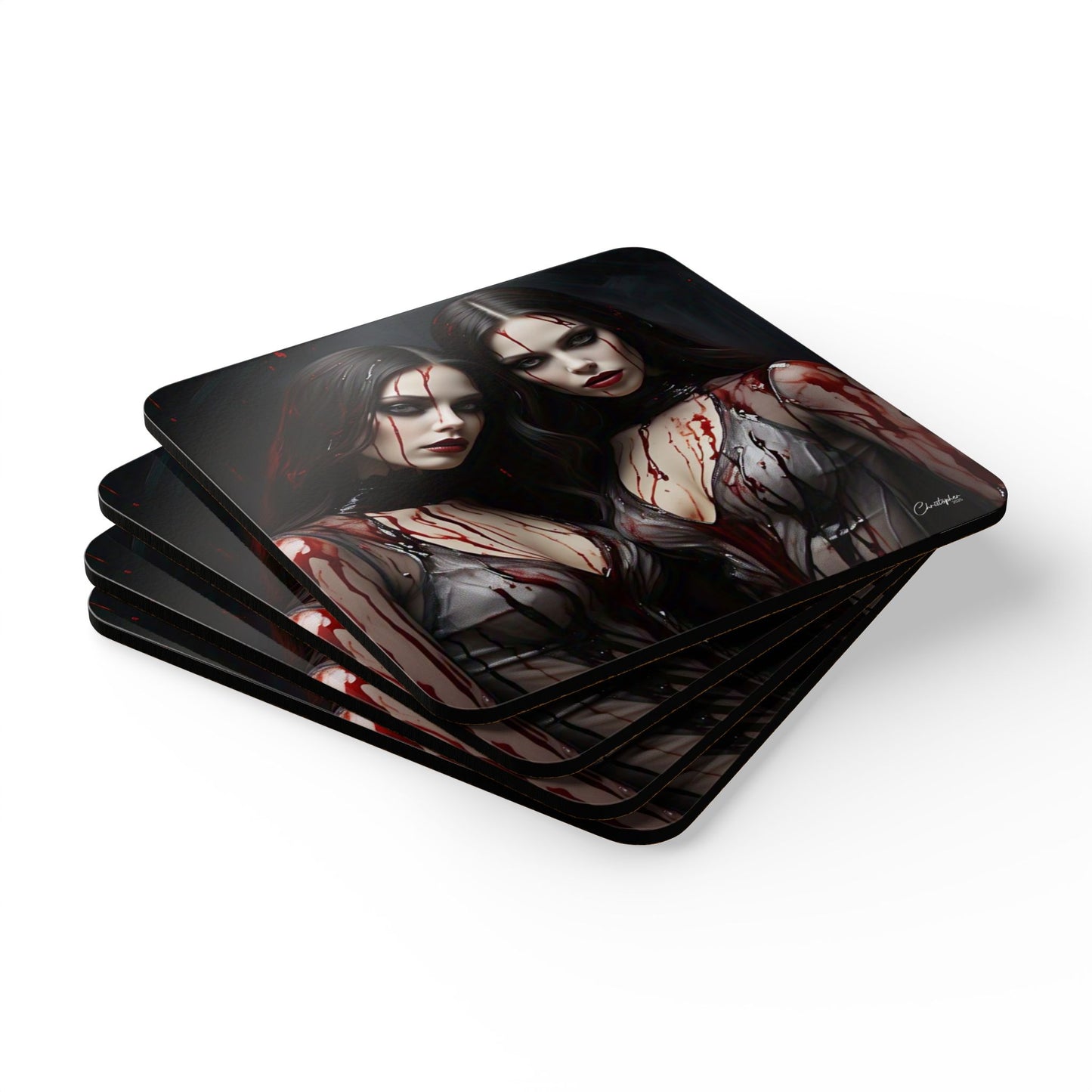 Gothic Horror Coaster Set, Spooky Drink Coasters, Unique Halloween Home Decor, Vampire Artwork Coasters, Gothic Gift Set