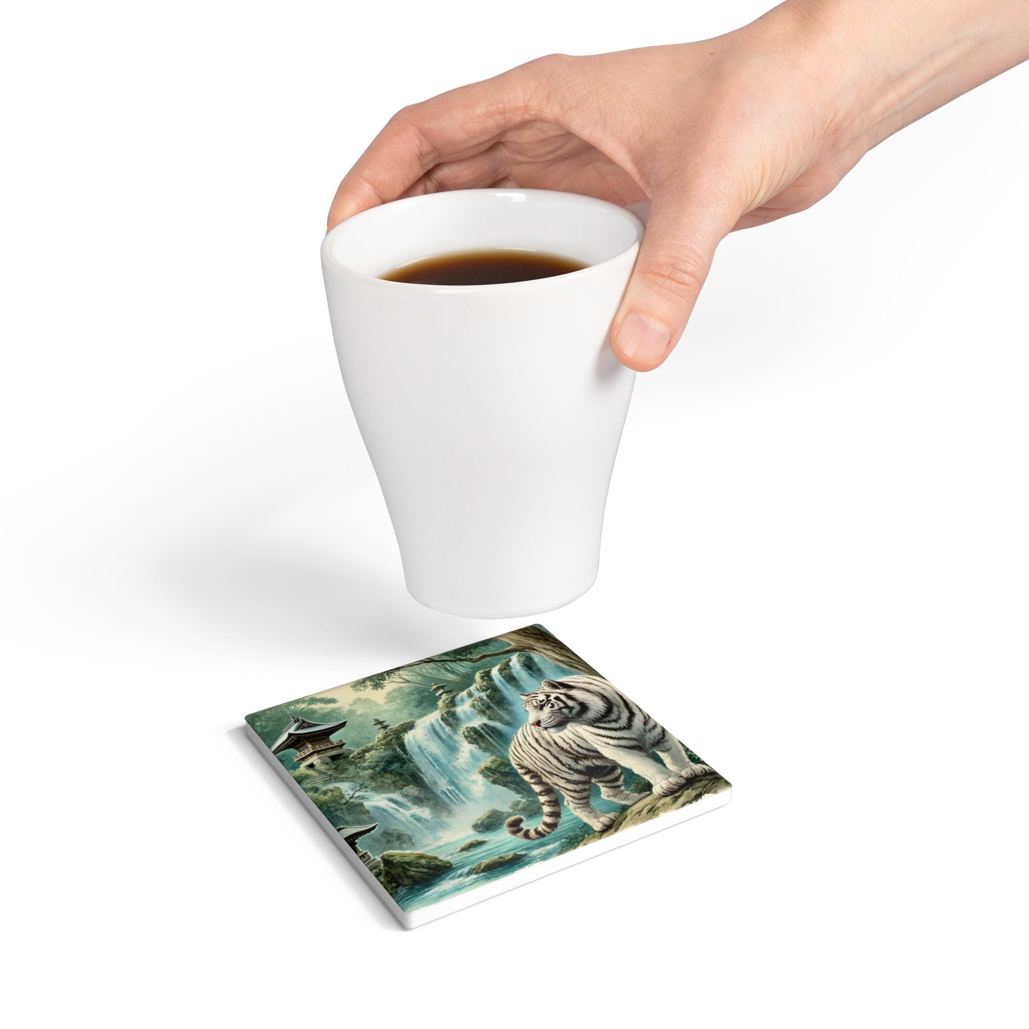 Nature-Inspired Ceramic Coaster Set, Wildlife Drink Coasters, Forest Home Decor, Tiger Artwork, Gift for Animal Lovers