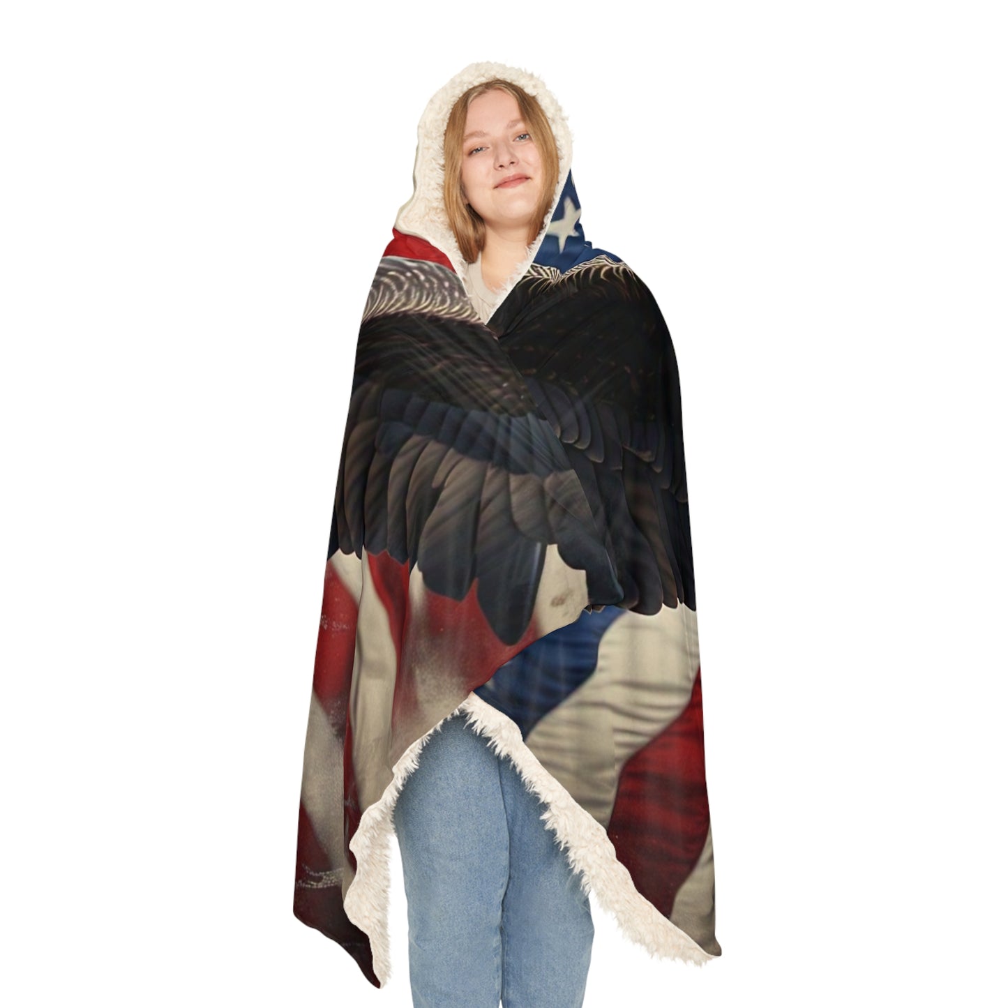 Patriotic Eagles Snuggle Blanket | Cozy Hooded Throw for Adults | USA Flag Design | Perfect for Camping, Outdoor Events, Holidays