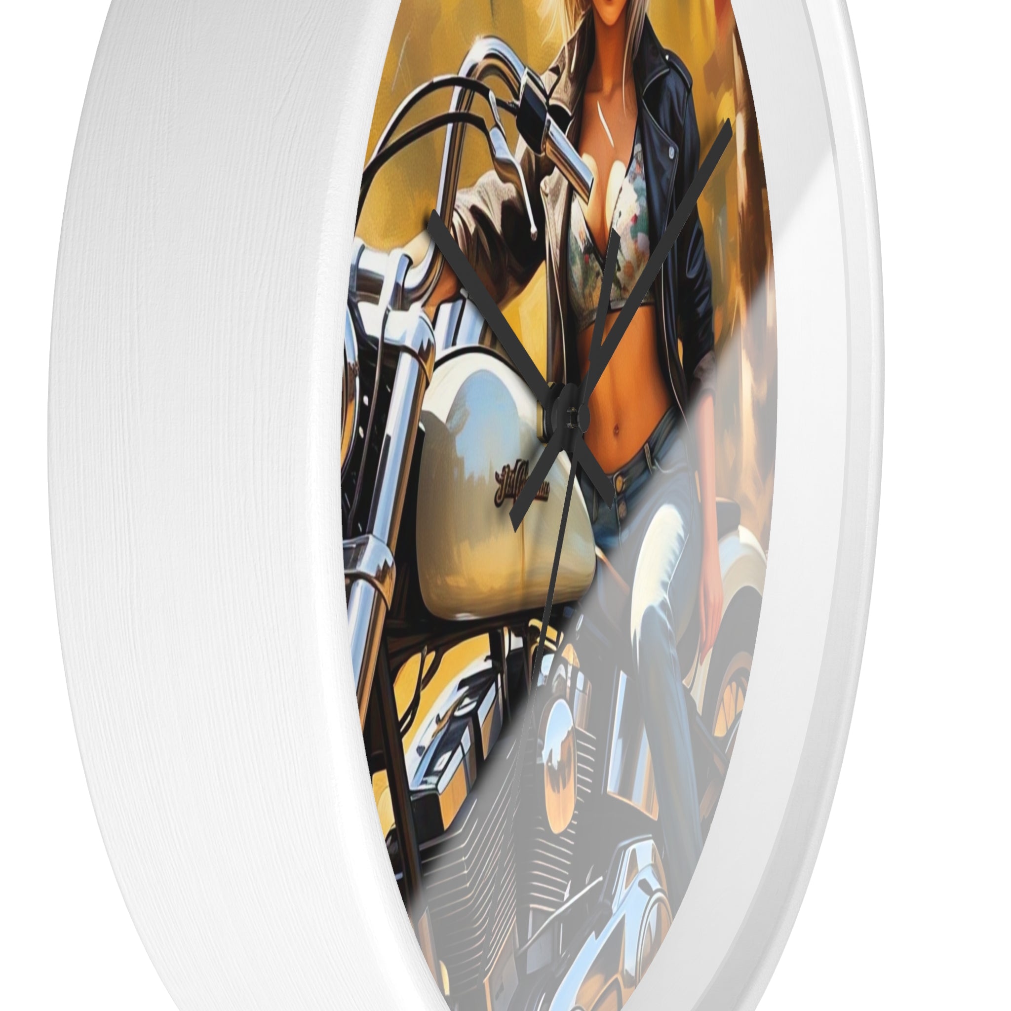 Vintage Biker Girl Wall Clock - Retro Motorcycle Decor, Gift for Bikers, Home Office Decoration, Harley Davidson Style