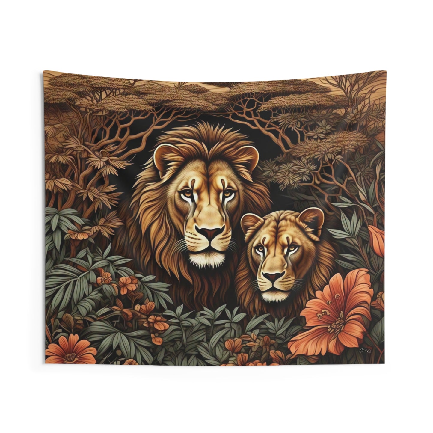 Majestic Lion Couple Wall Tapestry, Animal Art Decor, Bohemian Wall Hanging, Jungle Themed Bedroom, Nature Inspired Gift