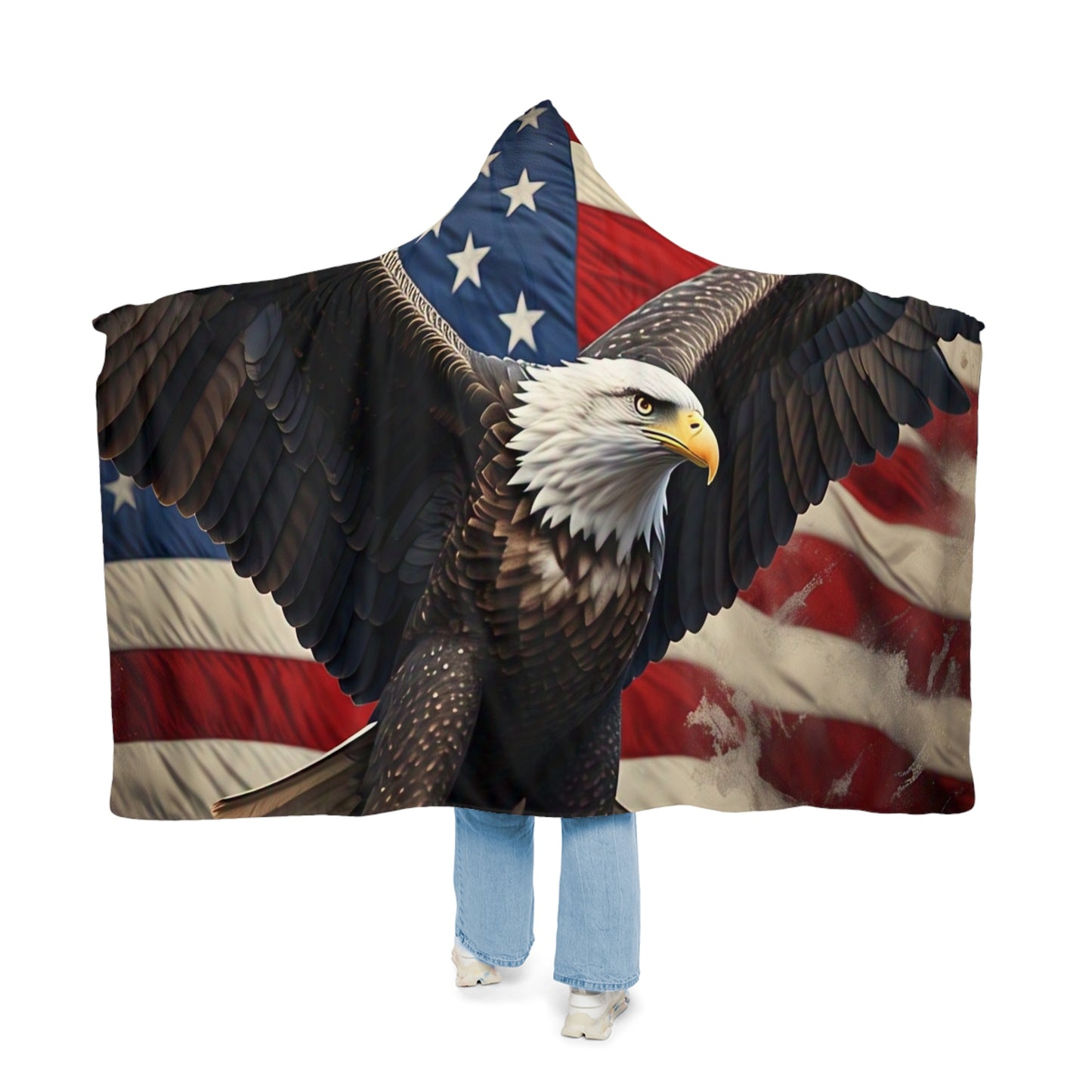 Patriotic Eagles Snuggle Blanket | Cozy Hooded Throw for Adults | USA Flag Design | Perfect for Camping, Outdoor Events, Holidays