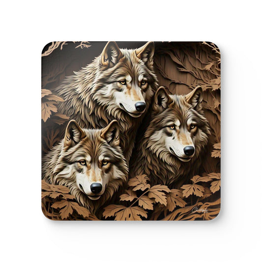 Nature-Inspired Cork Coaster Set with Wolf Design, Unique Rustic Home Décor, Animal Lover Gift, Eco-Friendly Drinkware, Kitchen Accessories