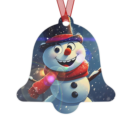 Cheerful Snowman Bell Metal Ornament — Holiday Christmas Tree Decoration