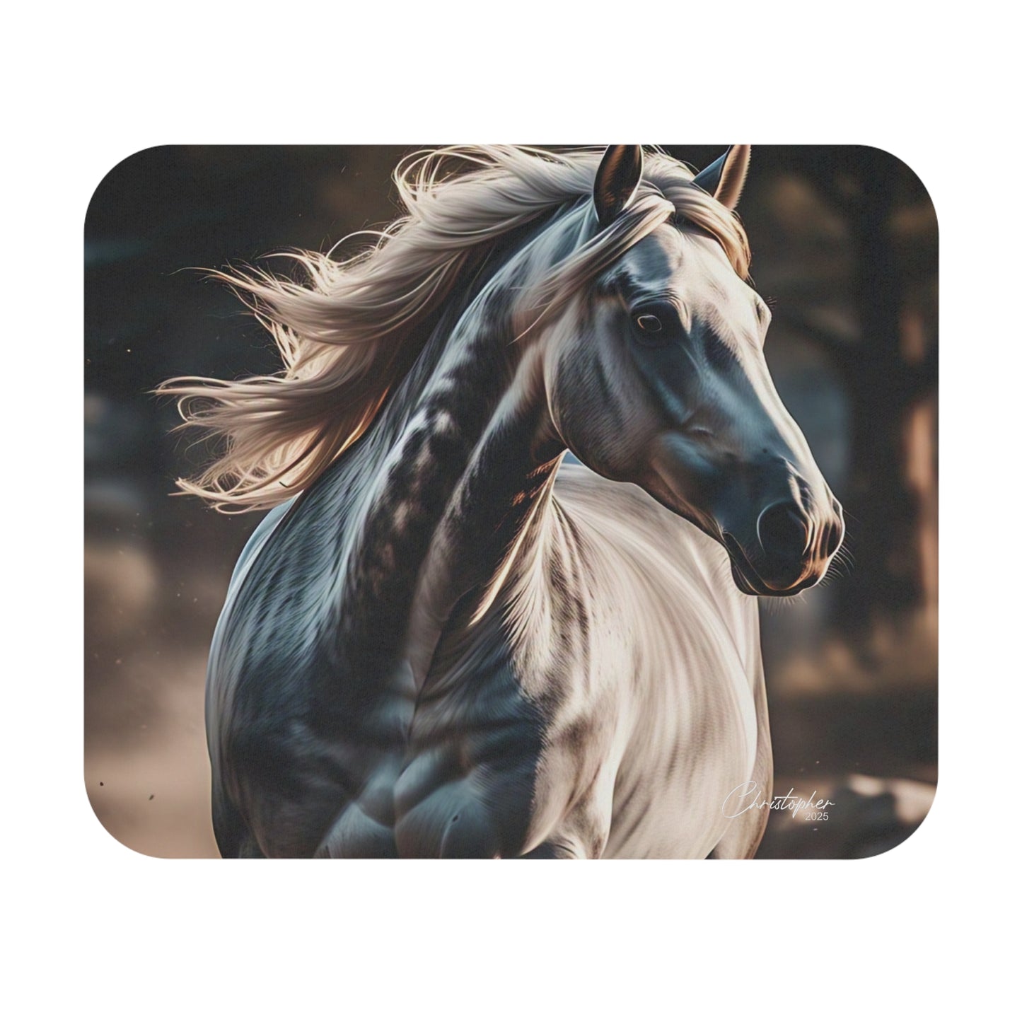 Majestic White Horse Mouse Pad – Artistic Desk Accessory for Animal Lovers