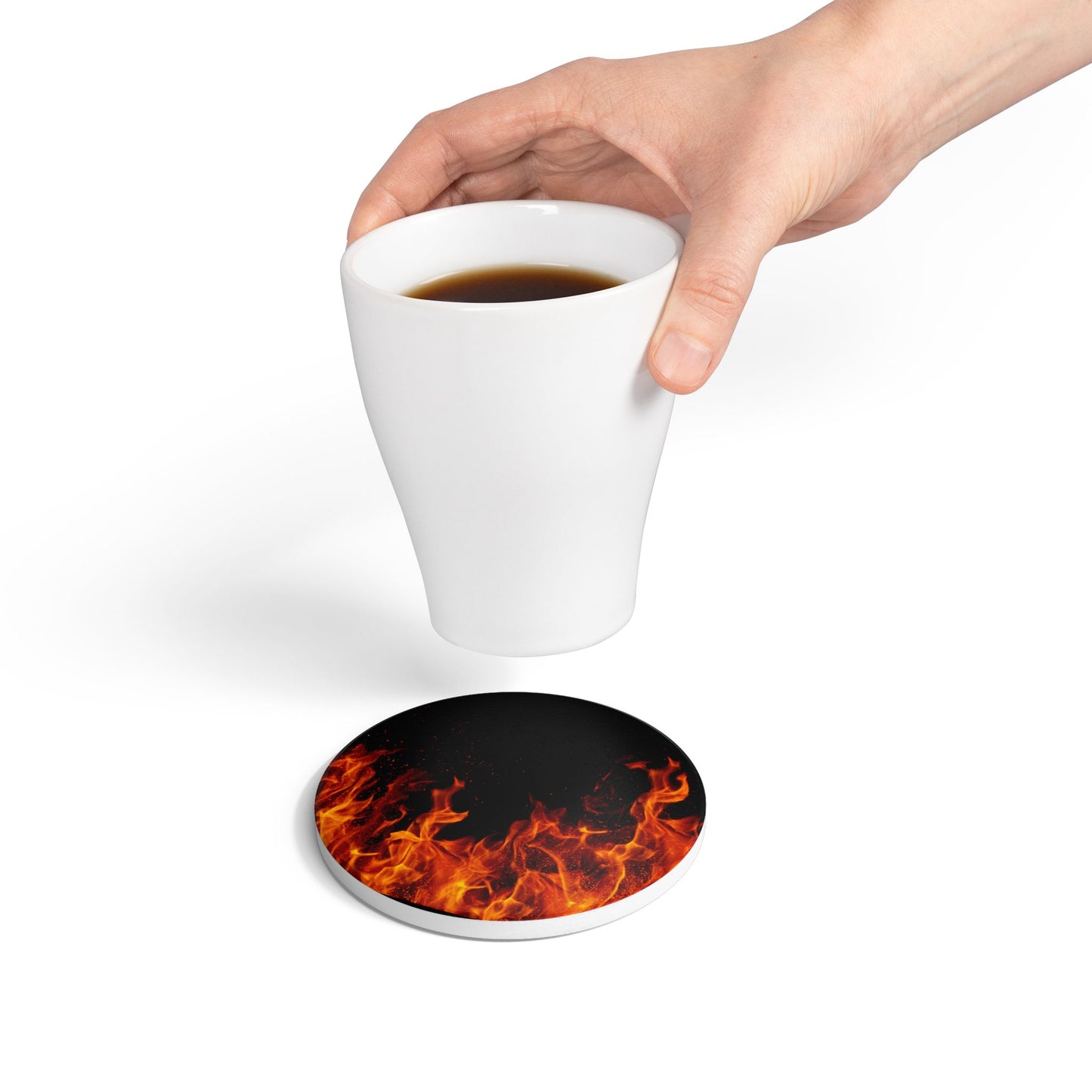Fiery Flames Ceramic Coaster - Heat-Resistant Drinkware Accent for Home Decor
