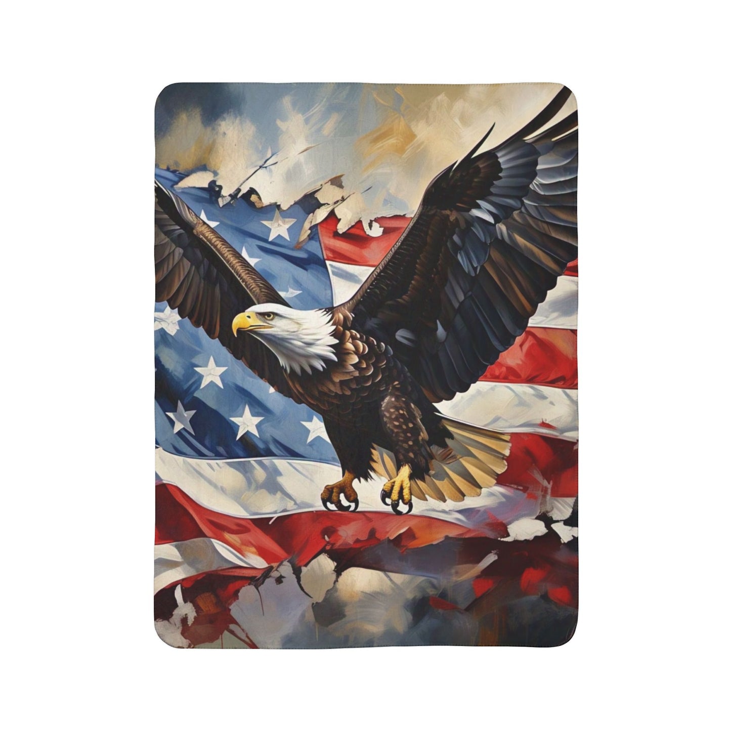 Patriotic Fleece Sherpa Blanket, Cozy Throw, Eagle Design, Great for Home Decor, Gifts for Veterans, Memorial Day, Independence Day