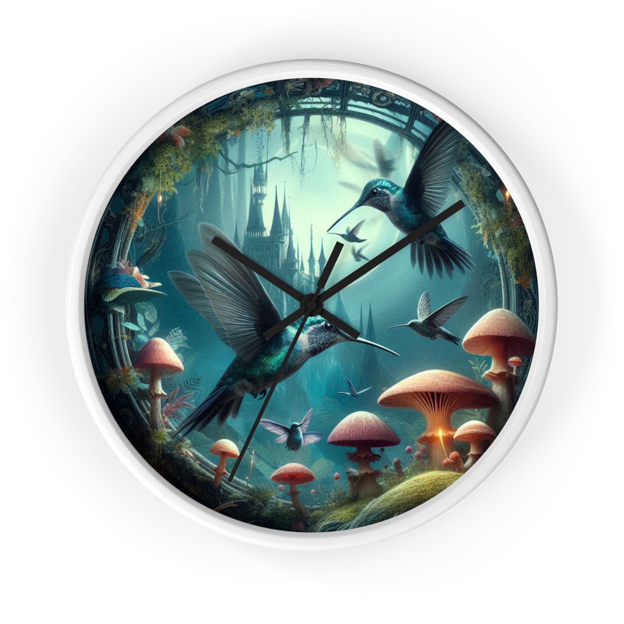 Whimsical Hummingbird Wall Clock - Enchanted Forest Decor, Home Office, Gift for Nature Lovers, Vintage Art, Unique Timepiece