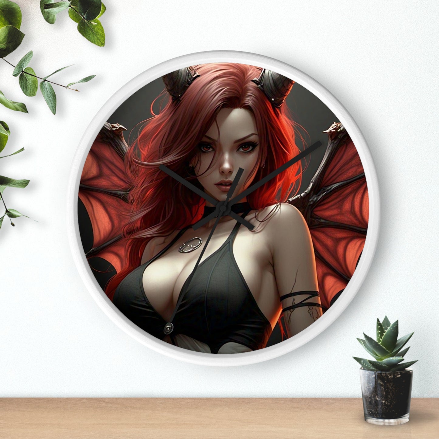 Gothic Fantasy Wall Clock, Unique Home Decor, Dark Aesthetic Clock, Red Haired Art, Gift for Collectors, Halloween Decoration