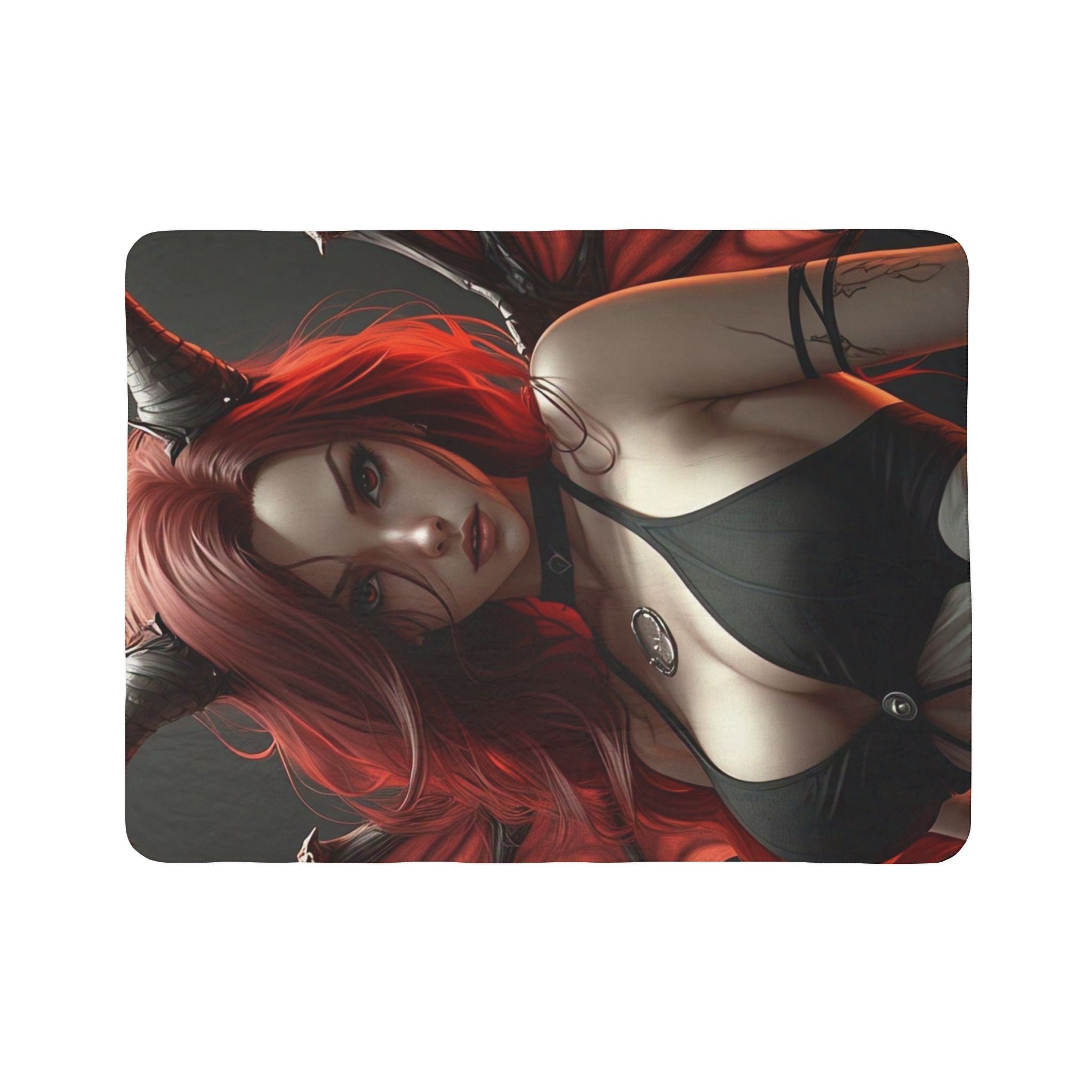 Enchanting Demoness Fleece Sherpa Blanket | Cozy Decor for Fantasy Lovers, Perfect Gift, Home Comfort, Halloween Vibes, Unique Art
