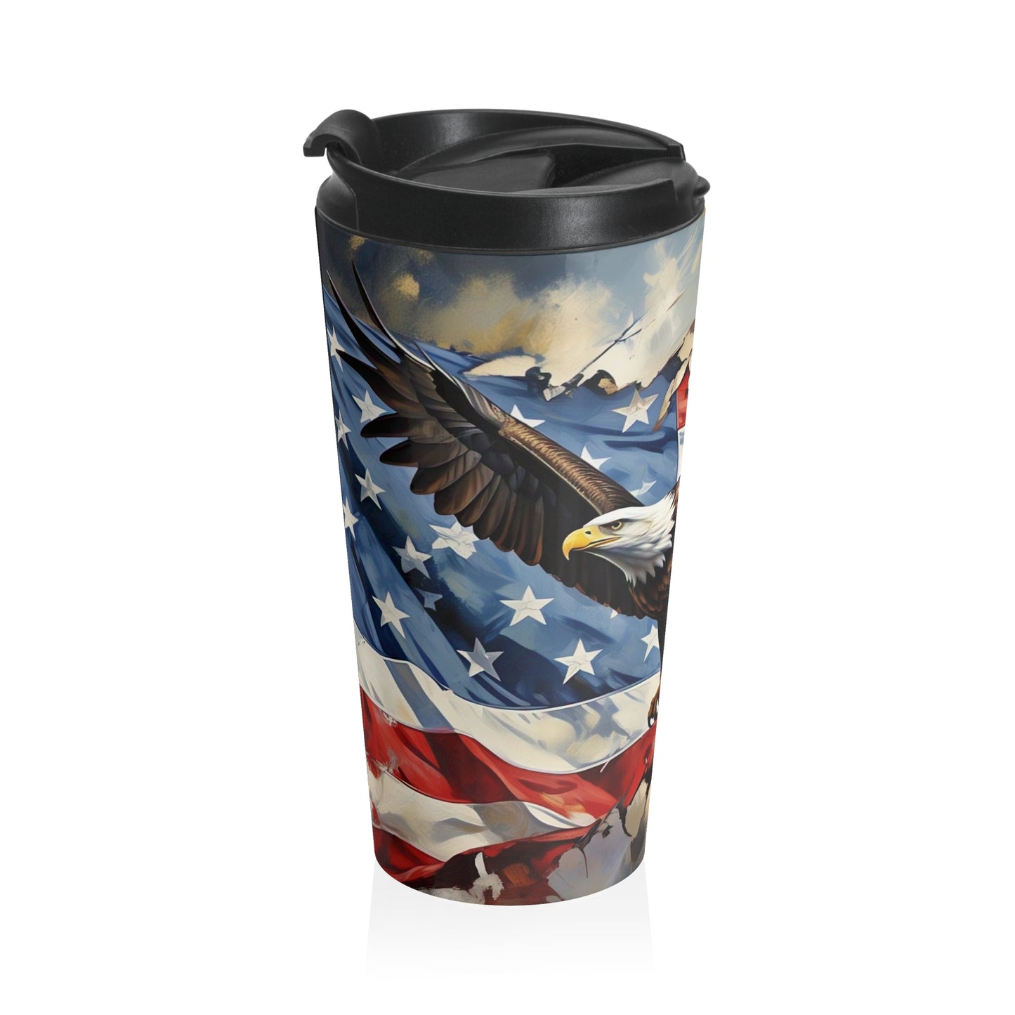 Patriotic Stainless Steel Travel Mug with Eagle Design, American Flag Mug, Travel Cup, Unique Gift for Veterans, Fourth of July