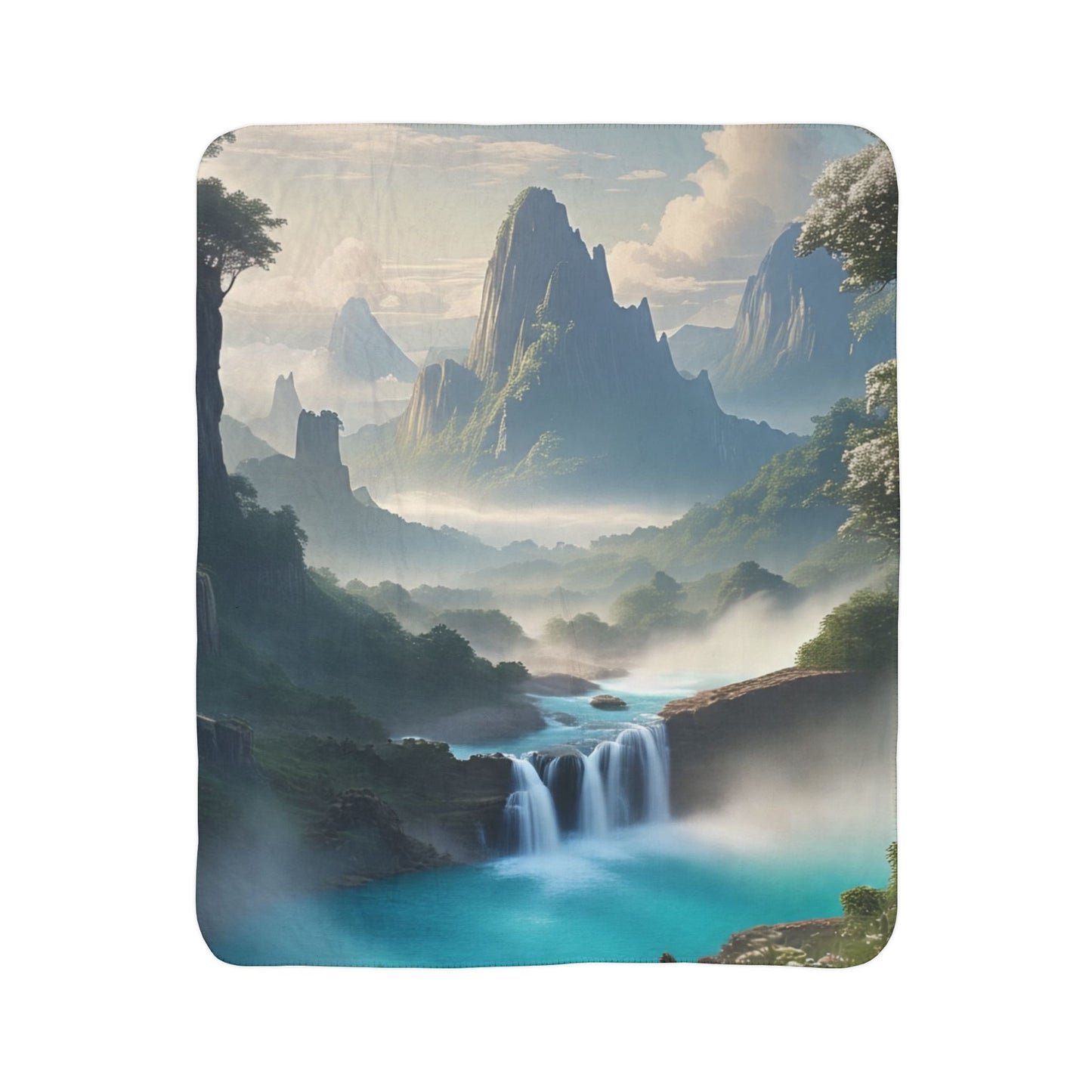 Serene Landscape Fleece Sherpa Blanket, Cozy Throw for Home, Gift for Nature Lovers, Perfect for Relaxing, Camping, or Movie Nights