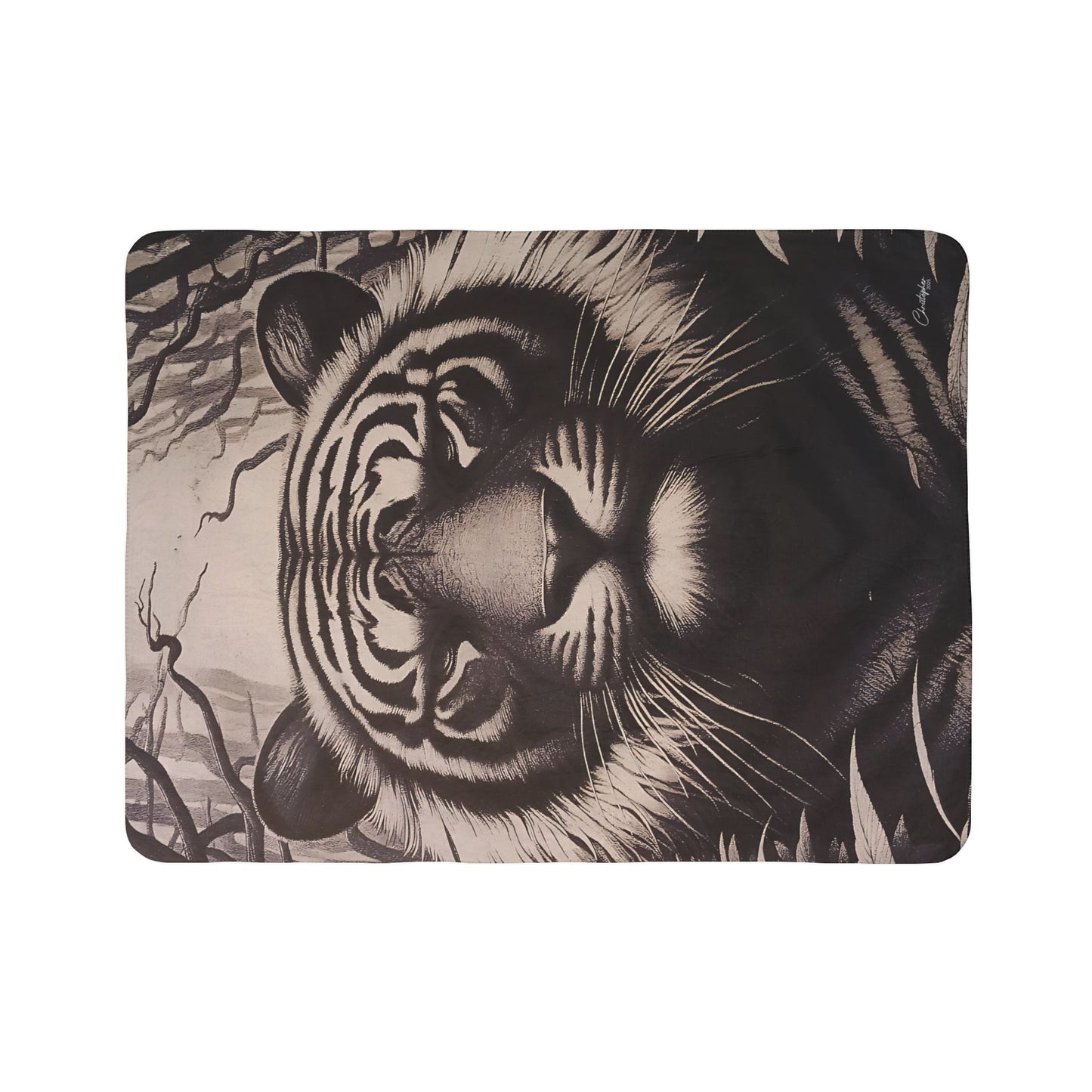 Laser Engraved Original Art Tiger Fleece Sherpa Blanket | Cozy Wildlife Throw for Animal Lovers, Home Decor, Gifts for Nature Enthusiasts, Indoor Comfort