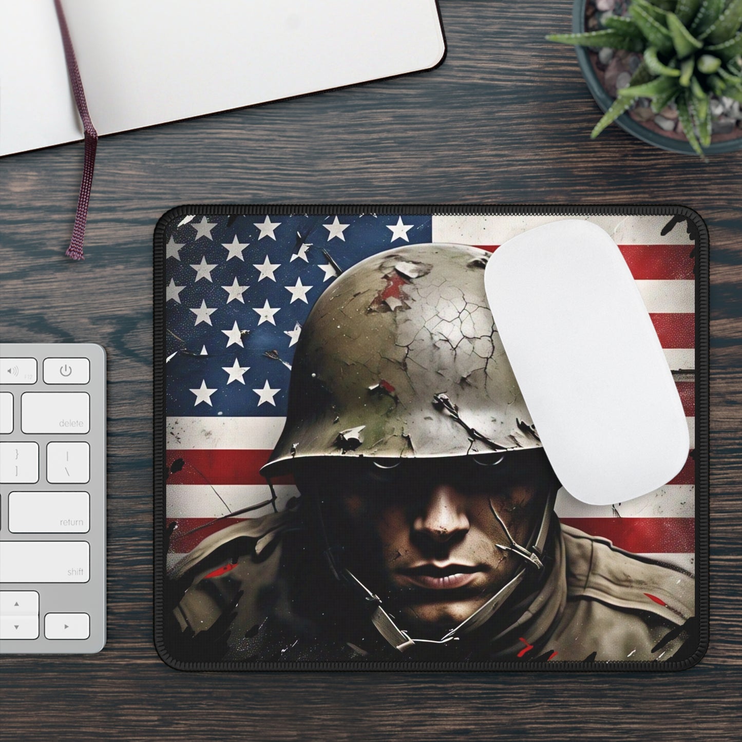 Patriotic Gaming Mouse Pad for Enthusiasts, Office Decor, Gamer Gift, Military Theme, USA Flag Design