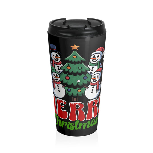 Festive Stainless Steel Travel Mug - Merry Christmas Snowman Design
