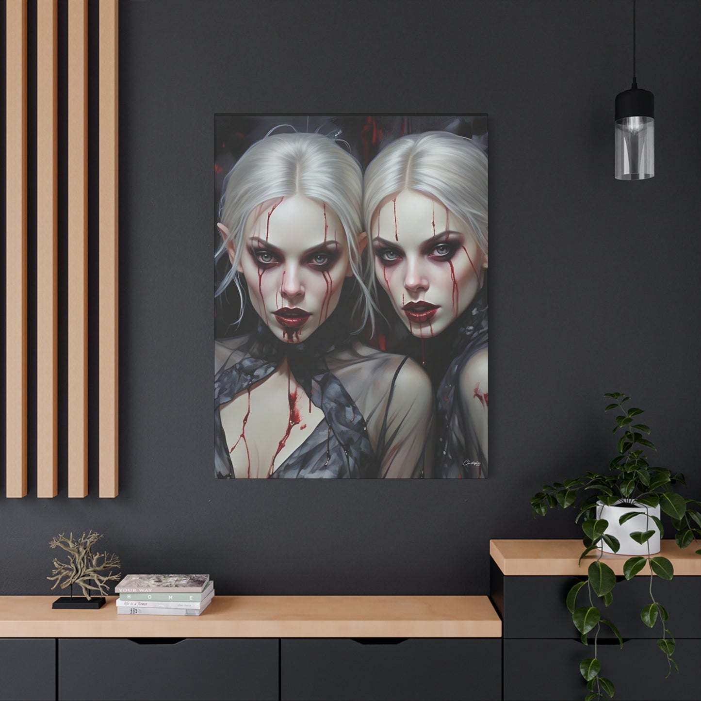Gothic Canvas Art Print, Dark Fantasy Wall Decor, Horror Art, Halloween Home Decor, Vampire Artwork, Unique Gift for Spooky Season