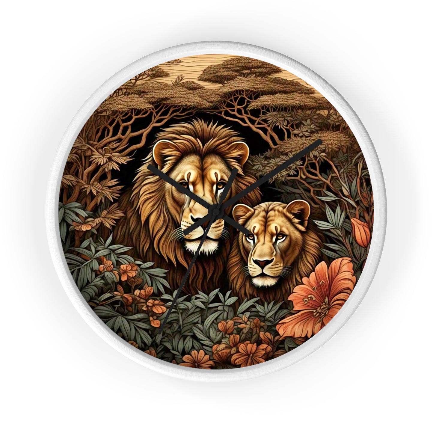 Lion Couple Wall Clock - Roaring Wildlife Decor for Animal Lovers, Modern Home, Unique Gift, Nature Vibes