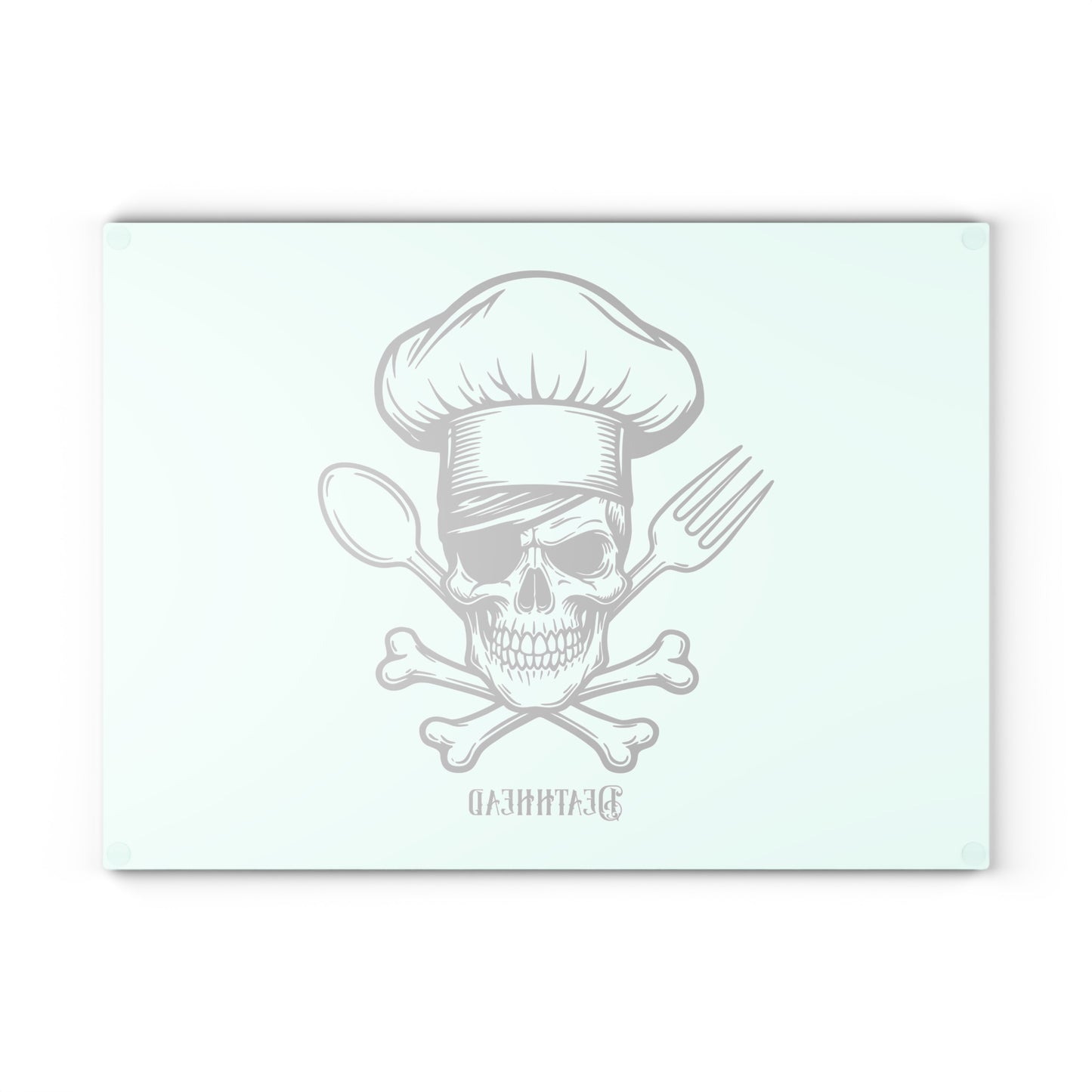 Skull Chef Glass Cutting Board - Edgy Kitchen Decor for Halloween & Culinary Enthusiasts