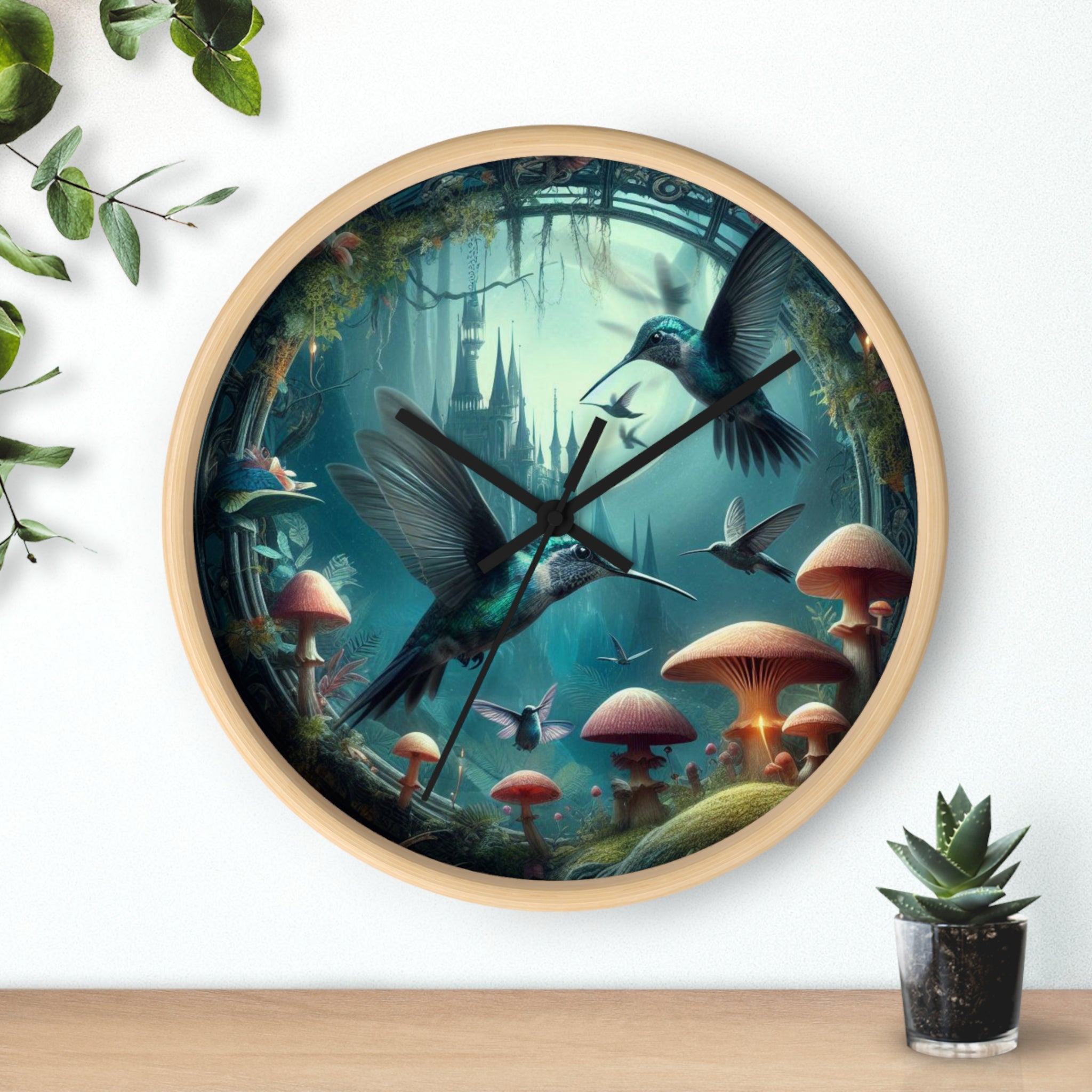 Whimsical Hummingbird Wall Clock - Enchanted Forest Decor, Home Office, Gift for Nature Lovers, Vintage Art, Unique Timepiece