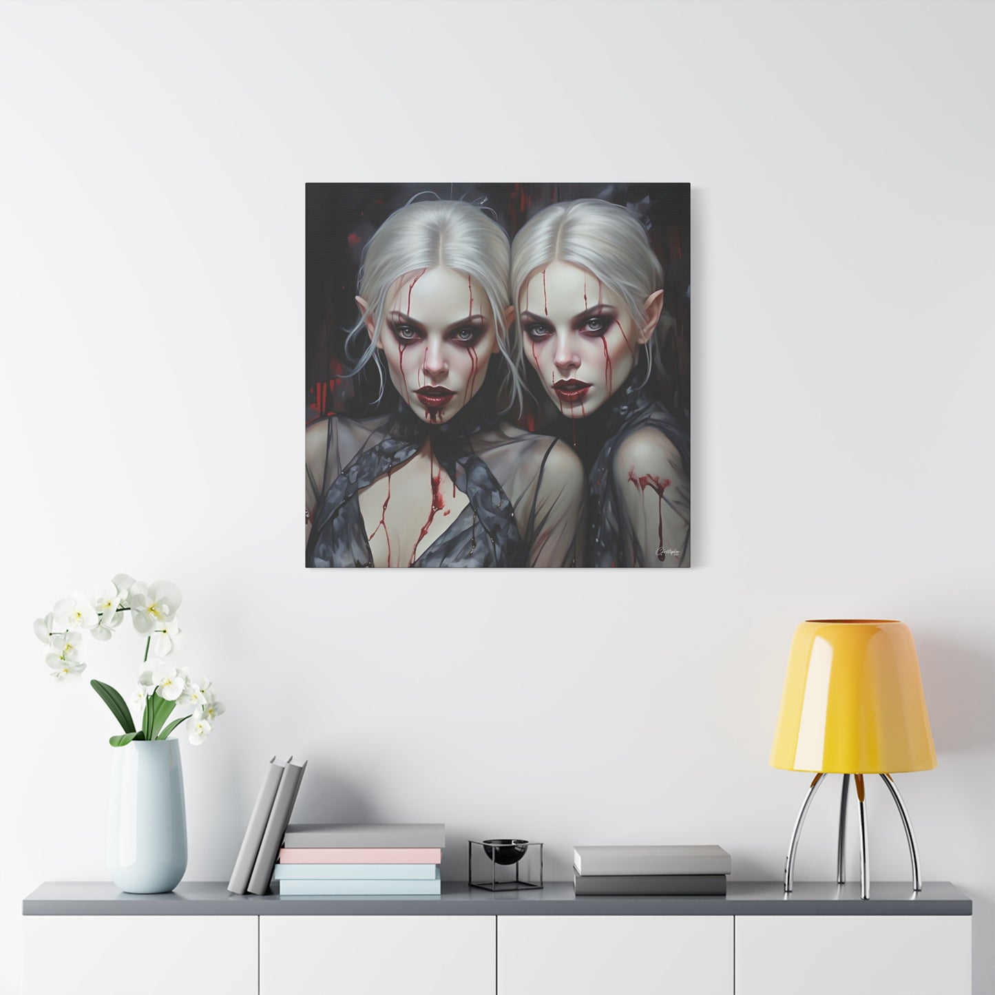 Gothic Canvas Art Print, Dark Fantasy Wall Decor, Horror Art, Halloween Home Decor, Vampire Artwork, Unique Gift for Spooky Season