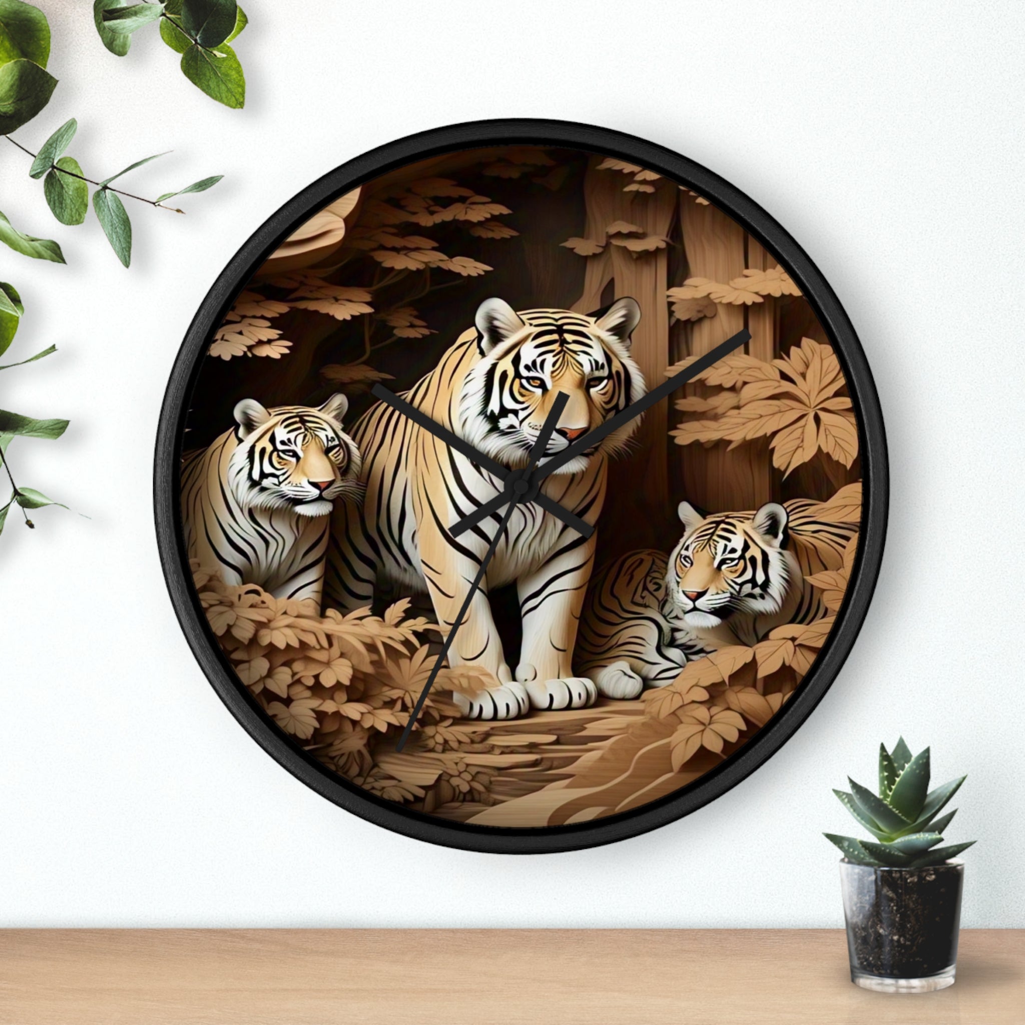 Wild Tiger Family Wall Clock, Jungle Decor, Animal Lover Gift, Unique Home Decor, Nature Wall Art, Vintage Style Clock