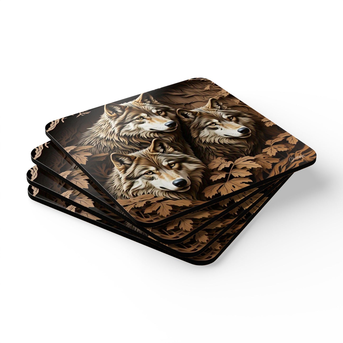 Nature-Inspired Cork Coaster Set with Wolf Design, Unique Rustic Home Décor, Animal Lover Gift, Eco-Friendly Drinkware, Kitchen Accessories