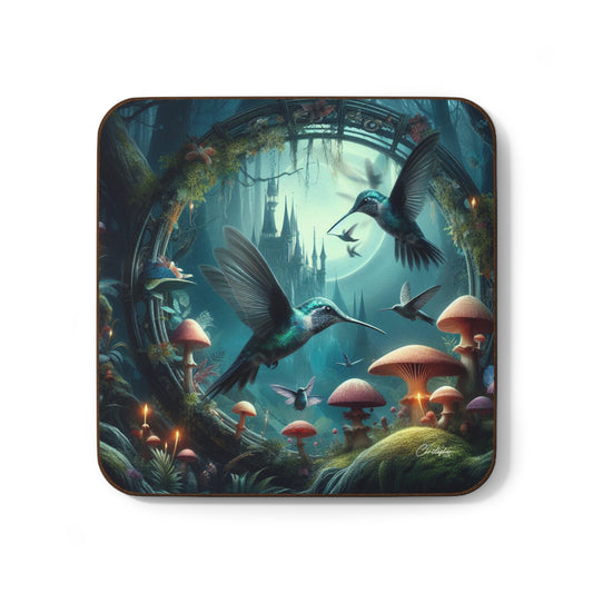 Enchanting Hummingbird Hardboard Coaster - Fantasy Forest Design