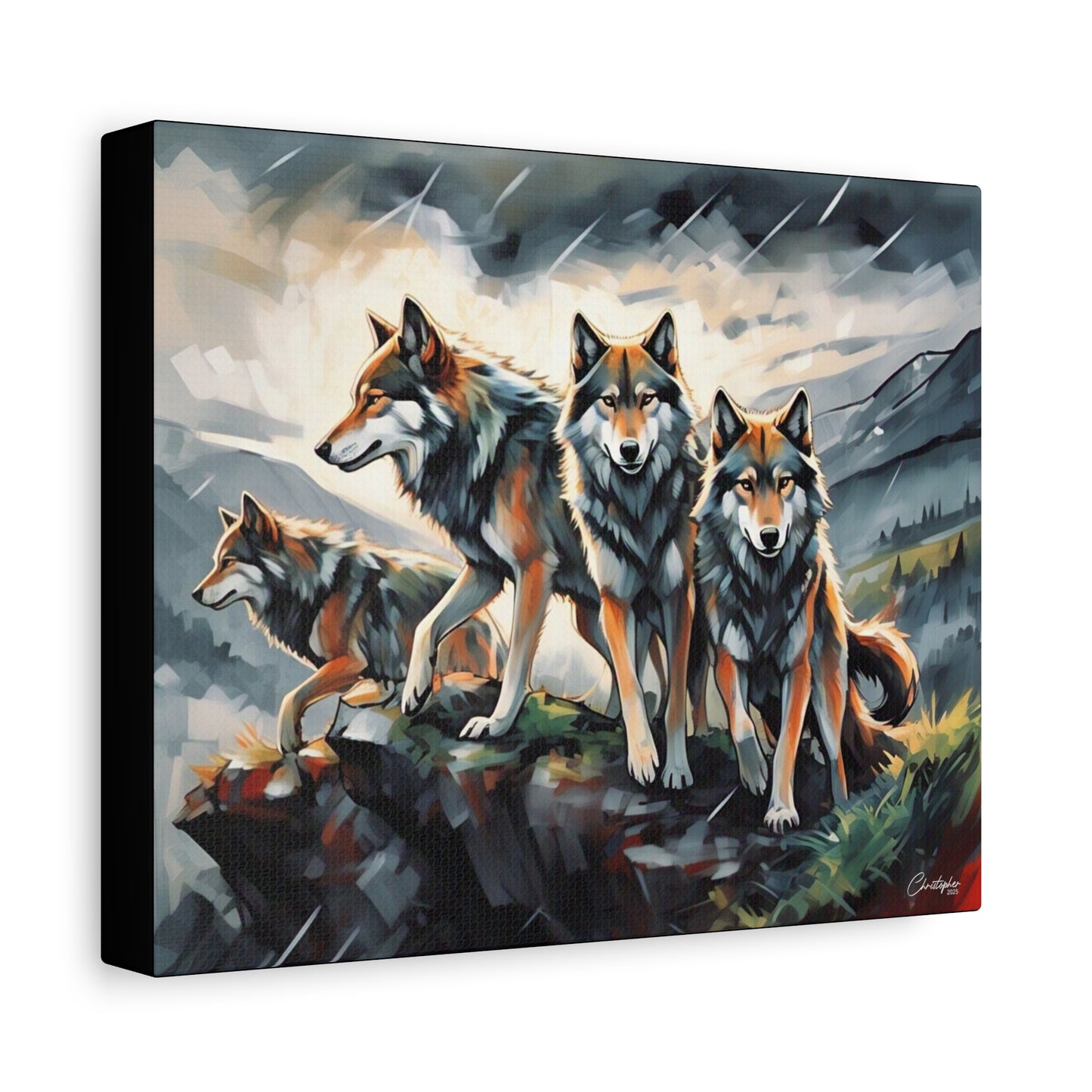 Wolf Family Matte Canvas Art, Home Decor, Animal Lovers Gift, Nature Wall Art, Wildlife Art Print, Outdoor Enthusiasts Decor