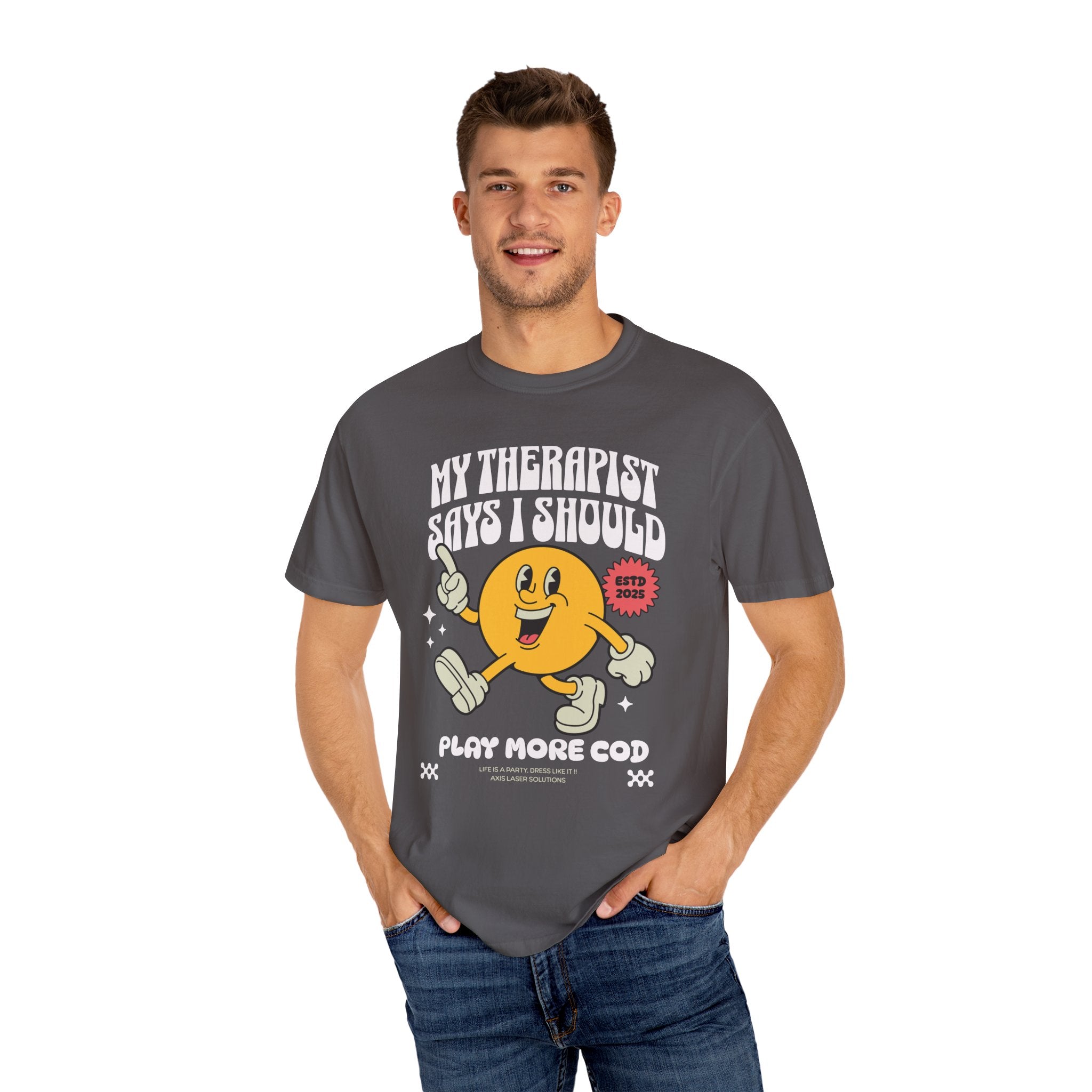 Play More COD T-Shirt, Unisex Garment-Dyed Tee, Gamer Gift, Fun Relaxed Style, Casual Brag Tee, Therapy Humor Shirt