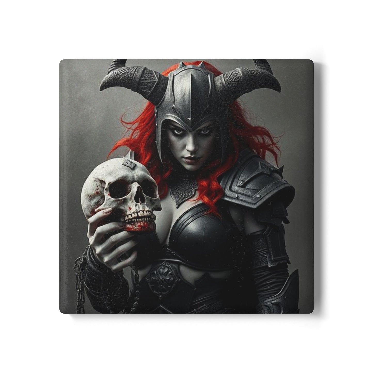 Gothic Skull Warrior Ceramic Coaster - Perfect for Halloween & Home Decor