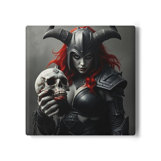 Gothic Skull Warrior Ceramic Coaster - Perfect for Halloween & Home Decor