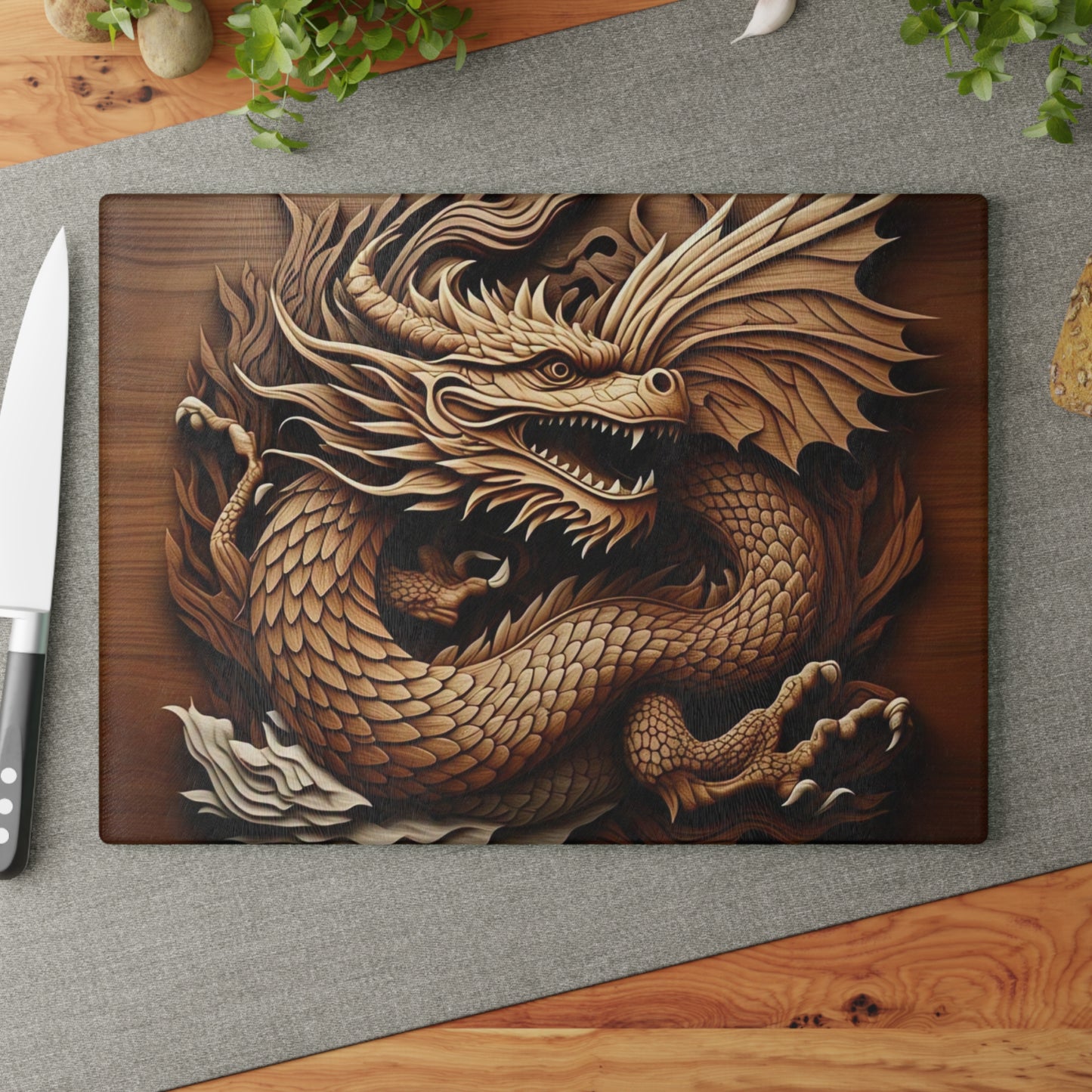 Dragon Art Glass Cutting Board, Decorative Kitchen Accessory, Unique Gift for Chefs, Home Decor, Housewarming Present