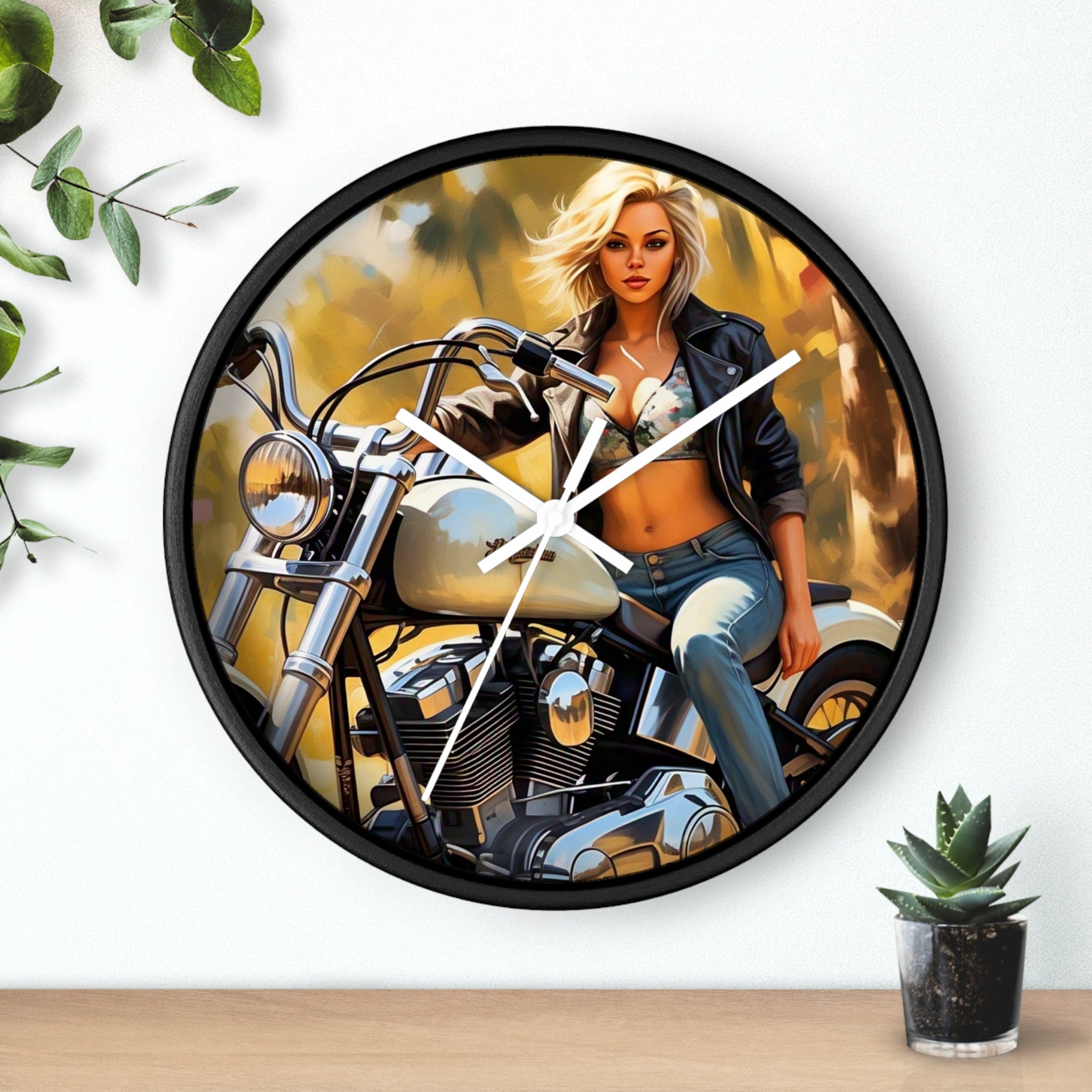 Vintage Biker Girl Wall Clock - Retro Motorcycle Decor, Gift for Bikers, Home Office Decoration, Harley Davidson Style