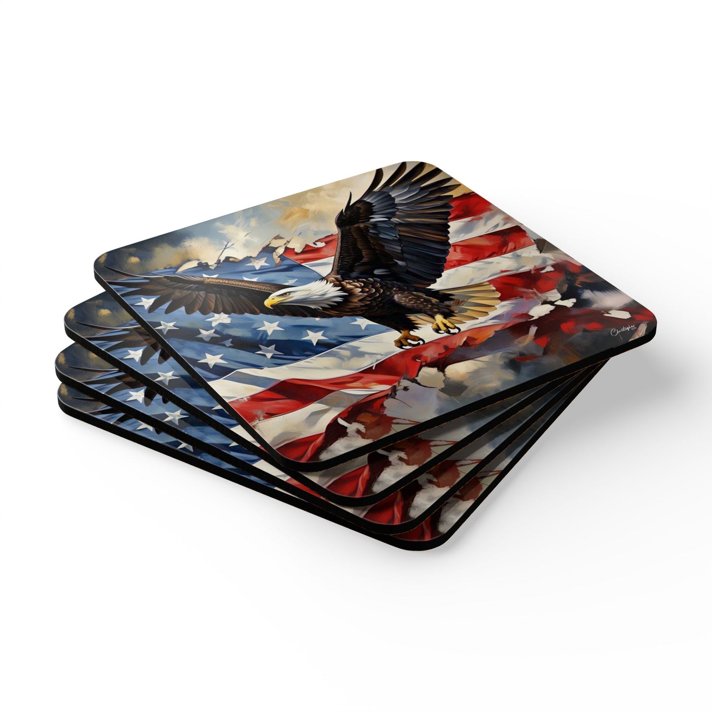 Patriotic Corkwood Coaster Set, American Eagle Coasters, Rustic Home Decor, Gift for Veterans, Fourth of July Decoration