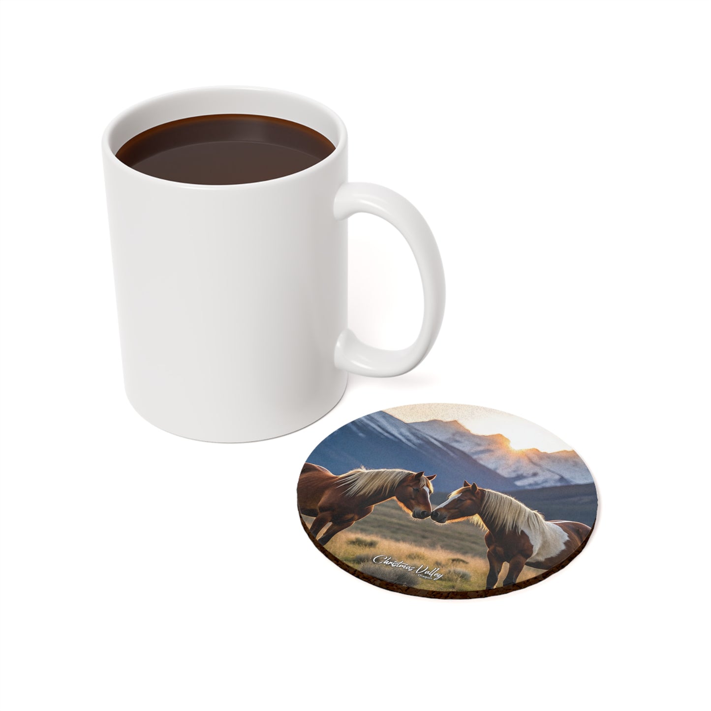 Christmas Valley themed Cork Back Coaster - Custom Print, Nature Decor, Home Gift, Equestrian Style, Personalized Coasters