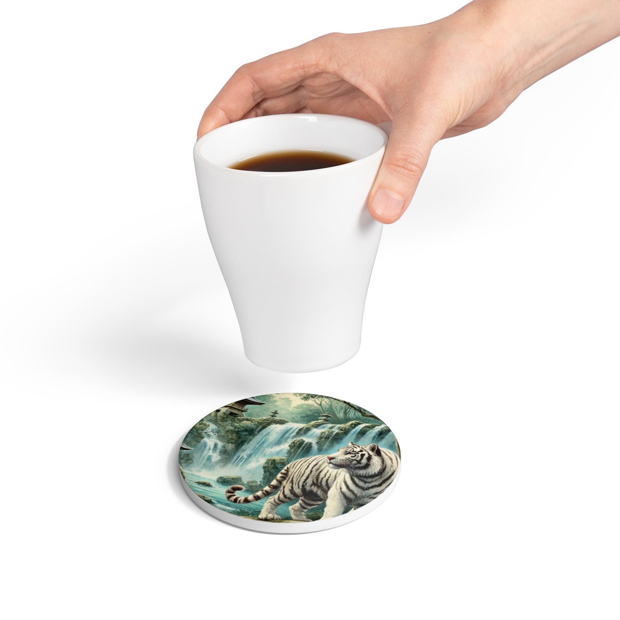 Nature-Inspired Ceramic Coaster Set, Wildlife Drink Coasters, Forest Home Decor, Tiger Artwork, Gift for Animal Lovers