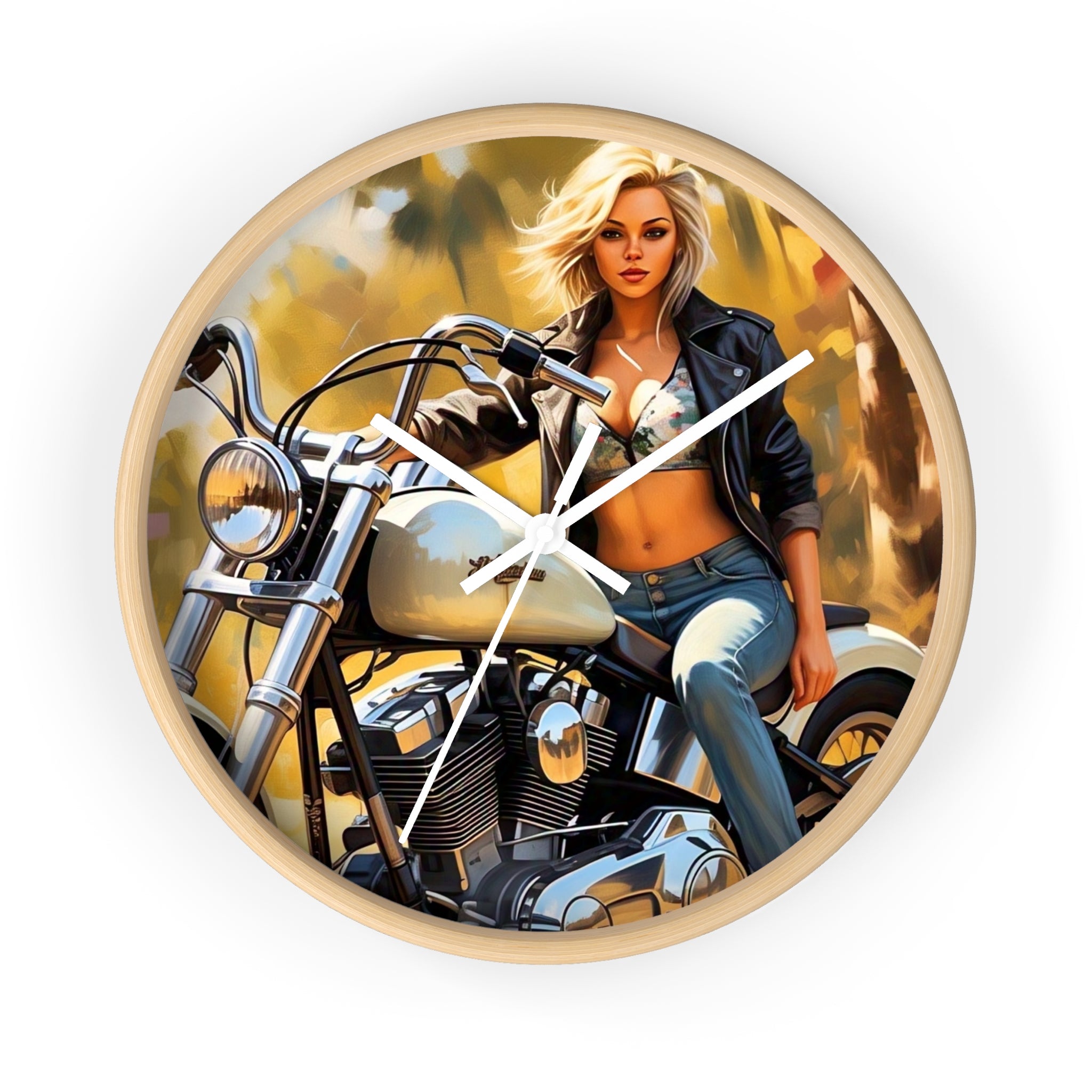Vintage Biker Girl Wall Clock - Retro Motorcycle Decor, Gift for Bikers, Home Office Decoration, Harley Davidson Style