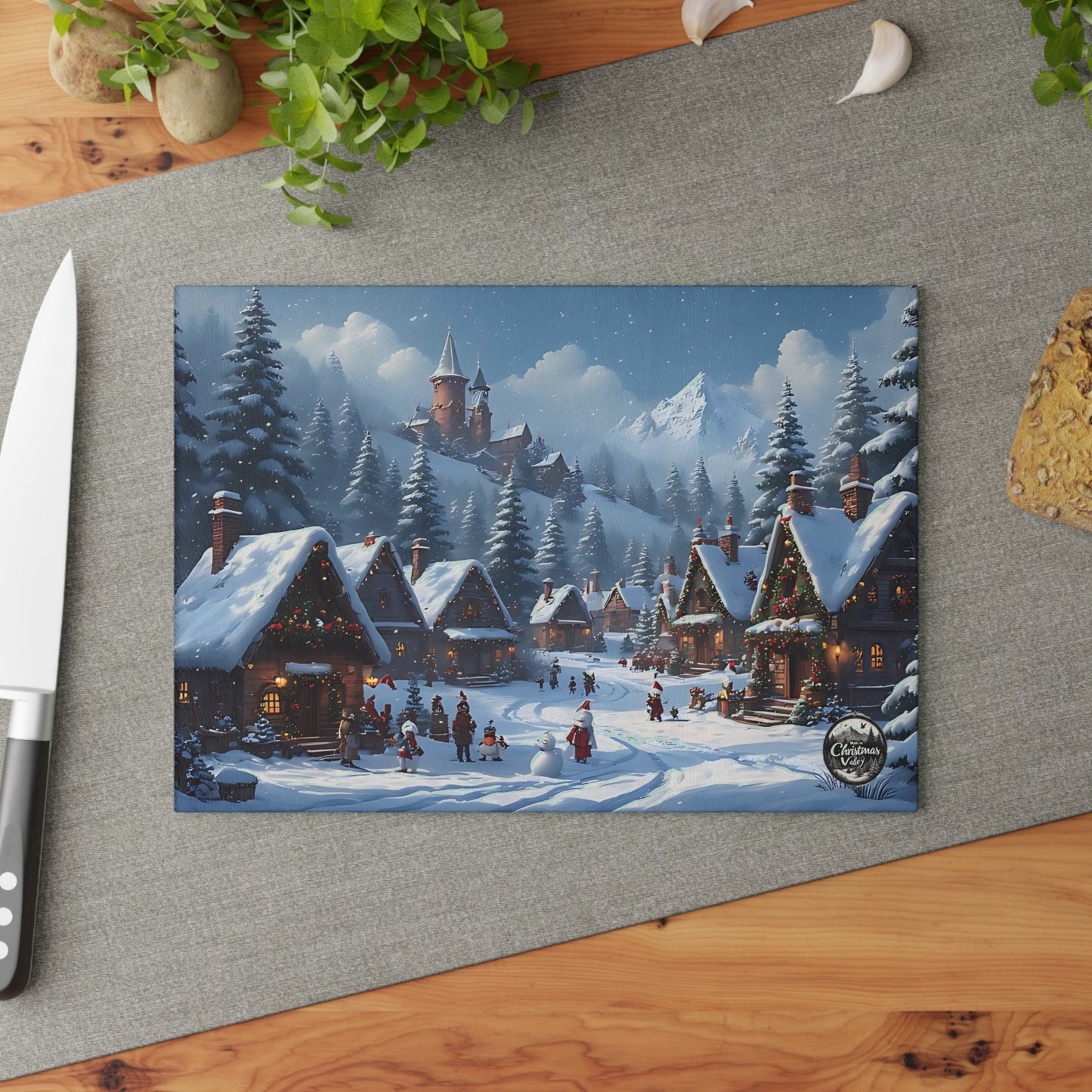 Winter Wonderland Glass Cutting Board, Holiday Kitchen Decor, Christmas Gift, Unique Cooking Accessory, Seasonal Home Style