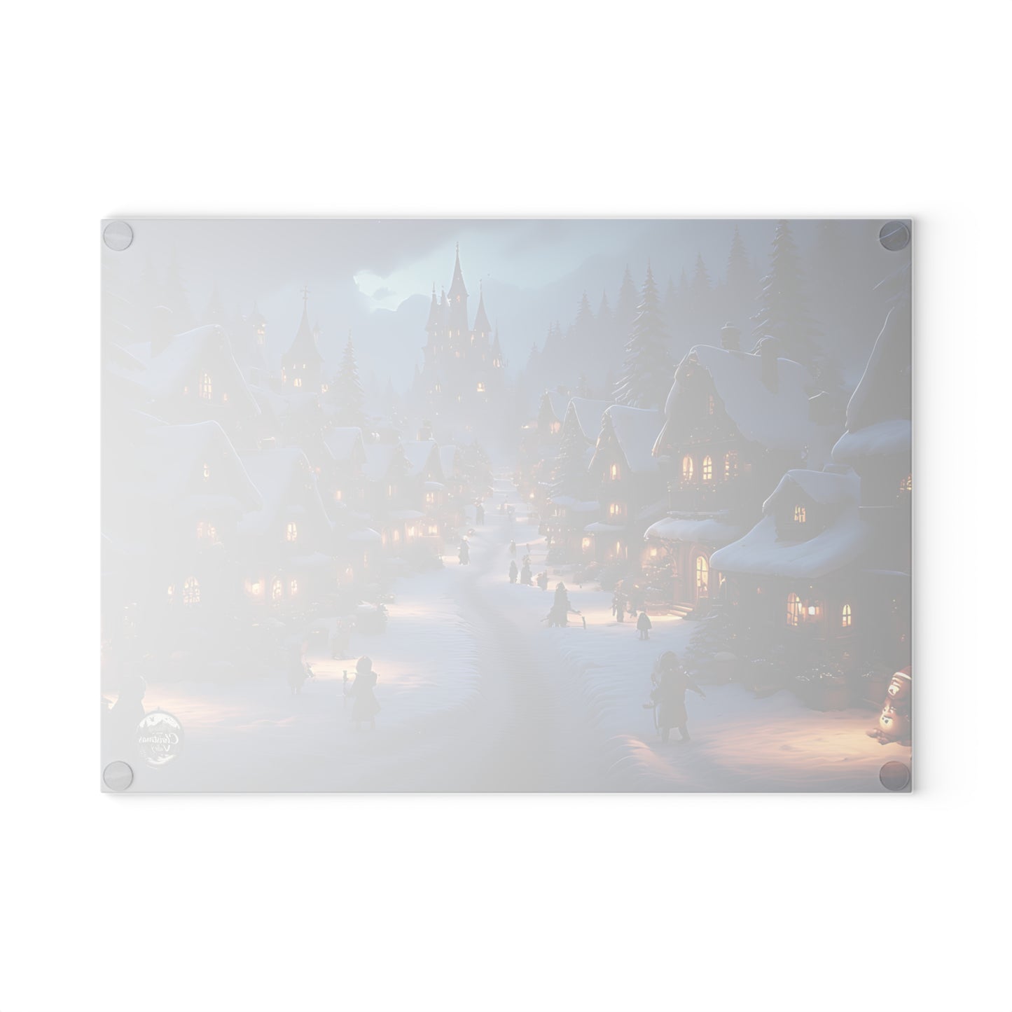 Winter Village Glass Cutting Board, Holiday Kitchen Decor, Christmas Gift, Decorative Cutting Board, Festive Home Accessory, Winter Cooking