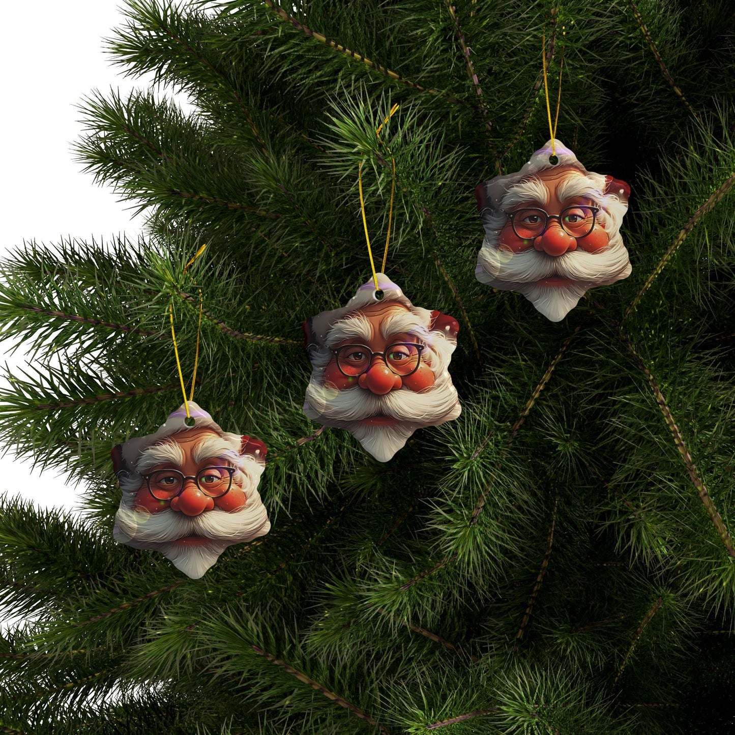 Santa Face Ceramic Ornament — Round Double-Sided Christmas Tree Decor (Personalizable, Pack Options)