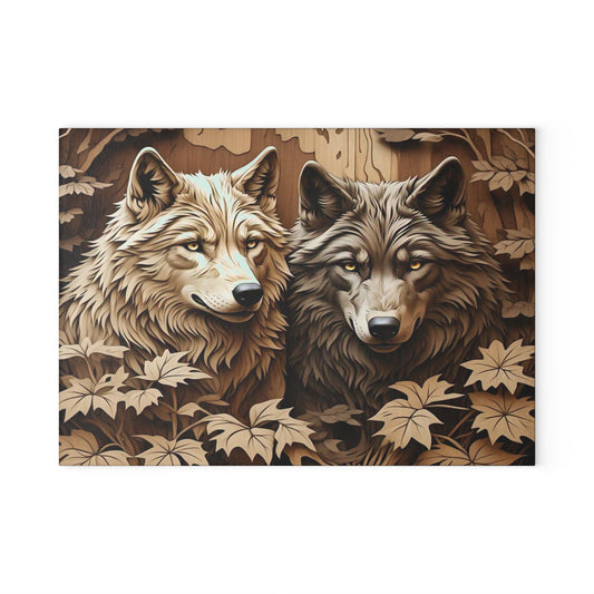 Wolf Family Glass Cutting Board, Kitchen Decor, Rustic Chopping Board, Gift for Nature Lovers, Wildlife Art, Home Cooking