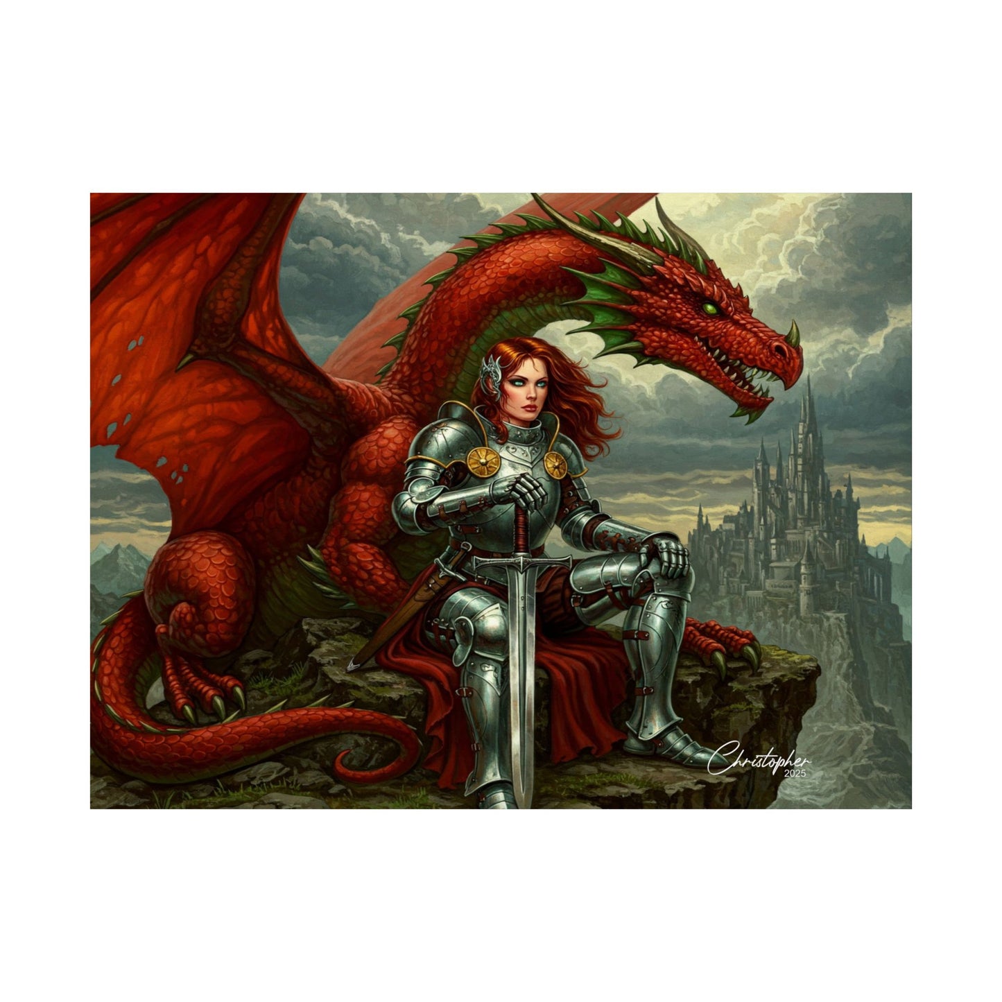 Fantasy Dragon Art Print, Horizontal Matte Poster, Fantasy Home Decor, Medieval Wall Art, Gift for Fantasy Lovers