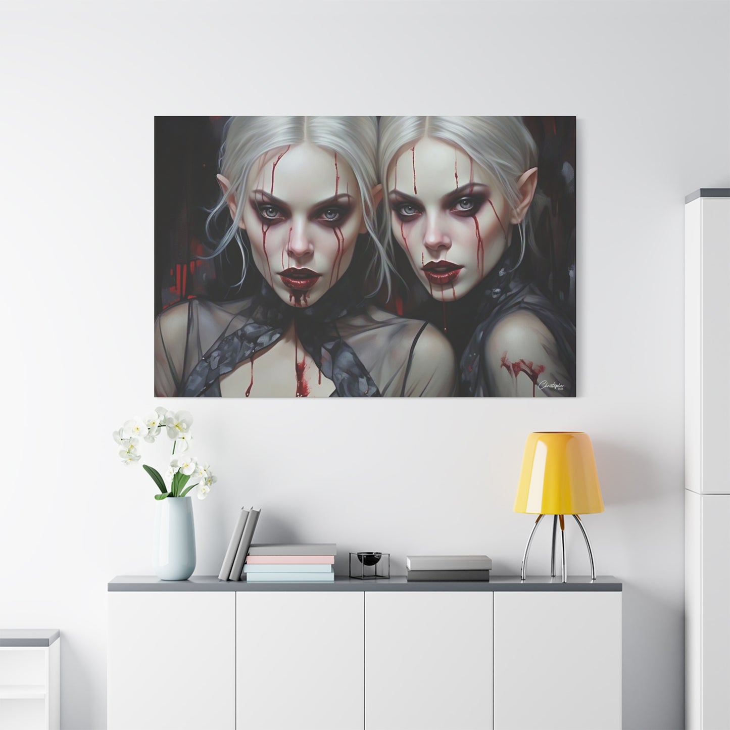Gothic Canvas Art Print, Dark Fantasy Wall Decor, Horror Art, Halloween Home Decor, Vampire Artwork, Unique Gift for Spooky Season