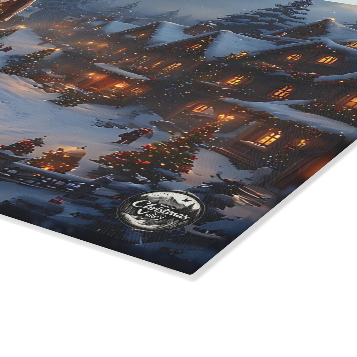 Winter Scene Glass Cutting Board | Holiday Kitchen Decor, Snowy Village Board, Christmas Gift, Cooking Accessory, Festive Home Decor