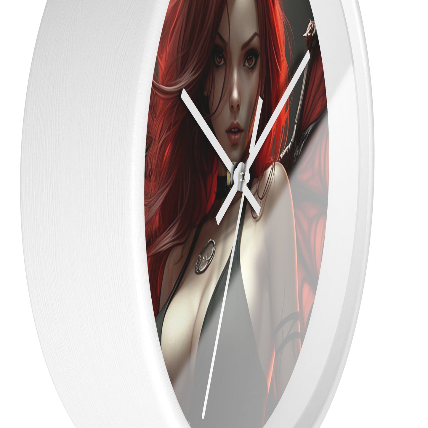 Gothic Fantasy Wall Clock, Unique Home Decor, Dark Aesthetic Clock, Red Haired Art, Gift for Collectors, Halloween Decoration