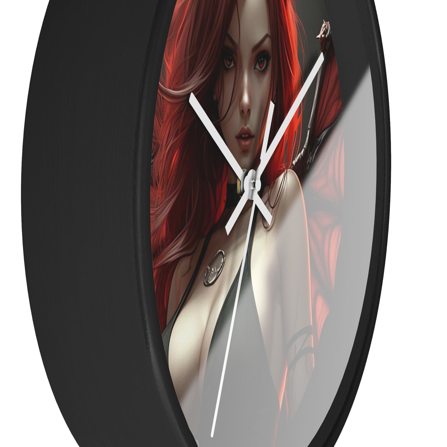 Gothic Fantasy Wall Clock, Unique Home Decor, Dark Aesthetic Clock, Red Haired Art, Gift for Collectors, Halloween Decoration