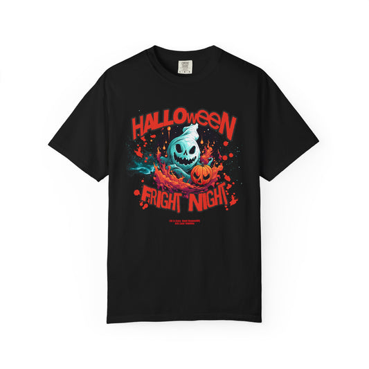Halloween Fright Night Unisex Garment-Dyed T-Shirt, Spooky Tee, Fall Apparel, Halloween Costume, Trick or Treat Shirt, Ghost Design