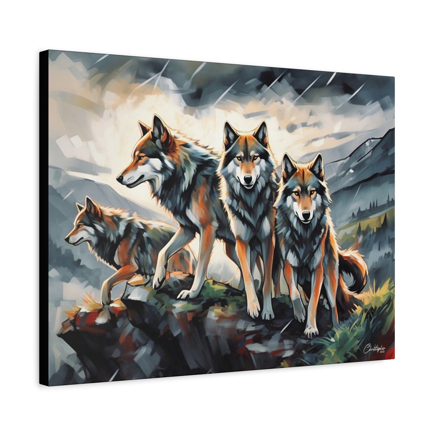 Wolf Family Matte Canvas Art, Home Decor, Animal Lovers Gift, Nature Wall Art, Wildlife Art Print, Outdoor Enthusiasts Decor