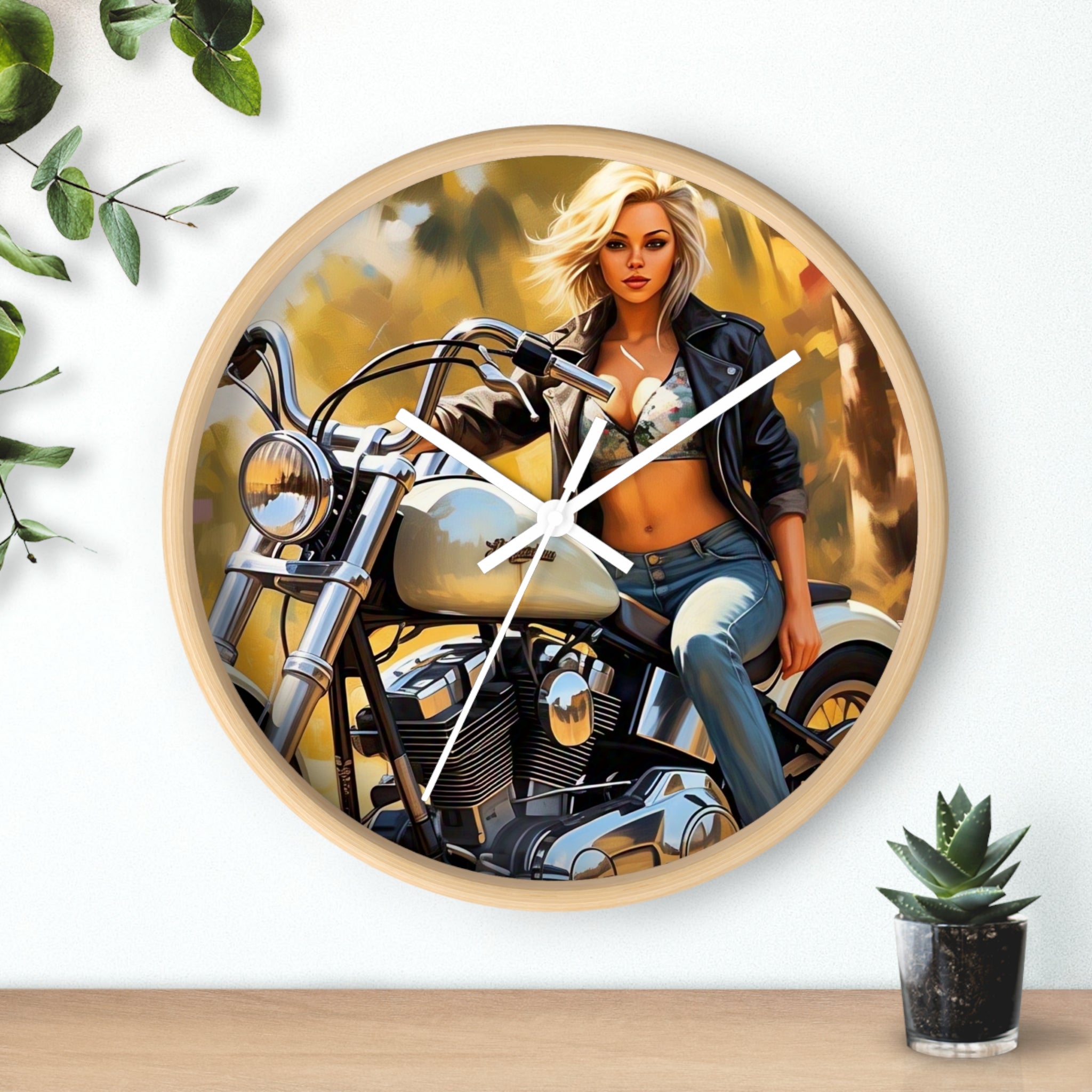 Vintage Biker Girl Wall Clock - Retro Motorcycle Decor, Gift for Bikers, Home Office Decoration, Harley Davidson Style