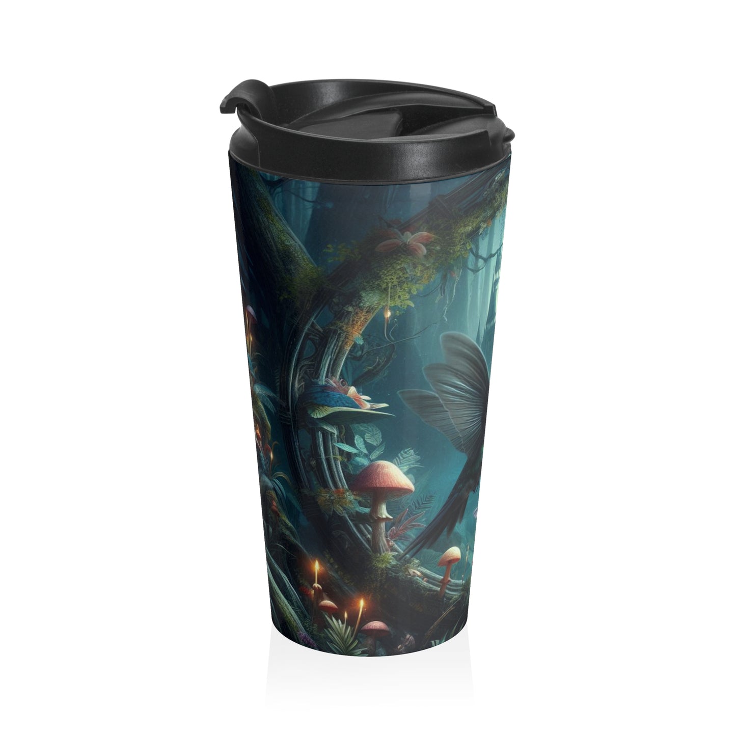 Fantasy Hummingbird Travel Mug, Enchanted Forest Design, Coffee Cup for Nature Lovers, Gift for Wildlife Enthusiasts, Adventure Travel Gear